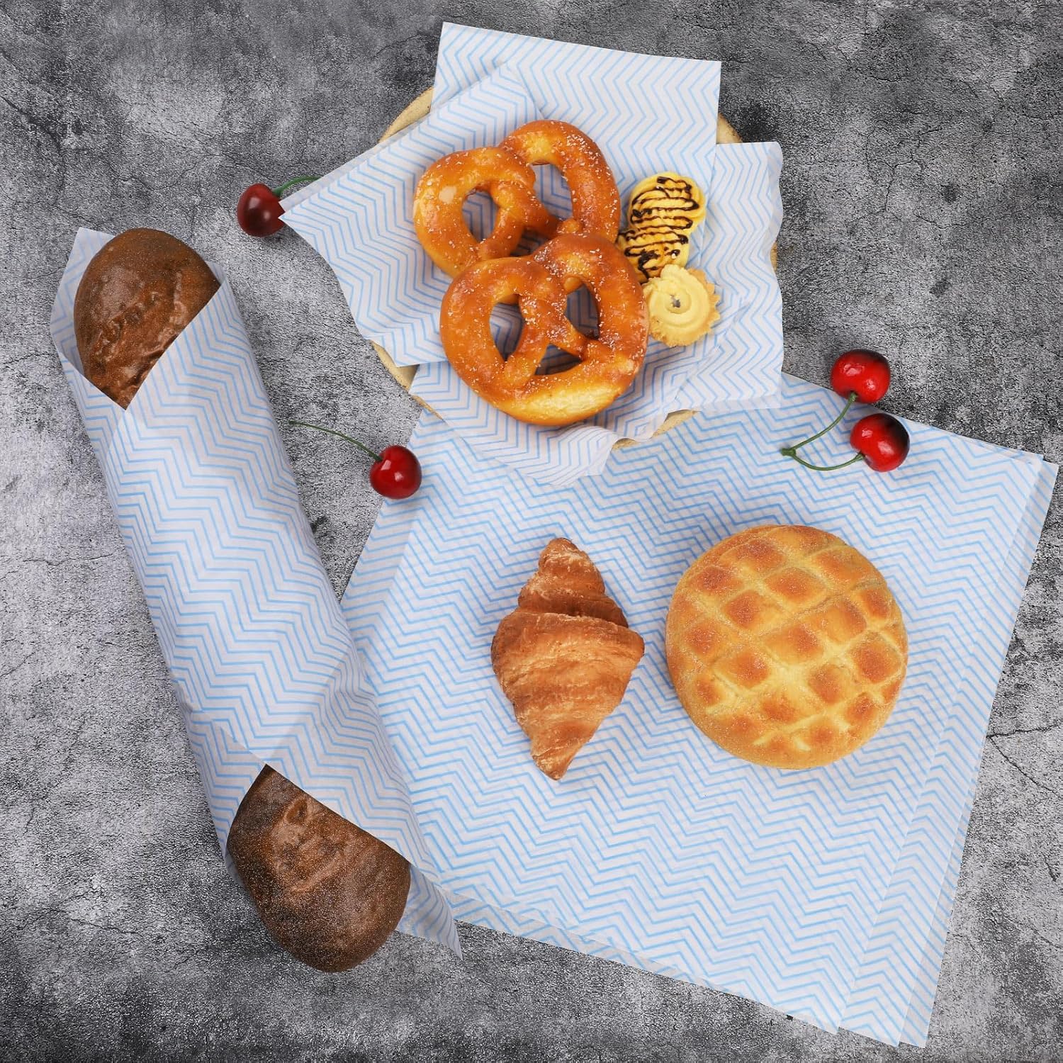 GeeRic 100 Sheets Deli Wax Paper for Food,12 * 12 inch Greaseproof Sandwich Wrapping Paper, 2026 Deli Parchment Basket Liners Holiday Treats, Candy, Cookies Blue