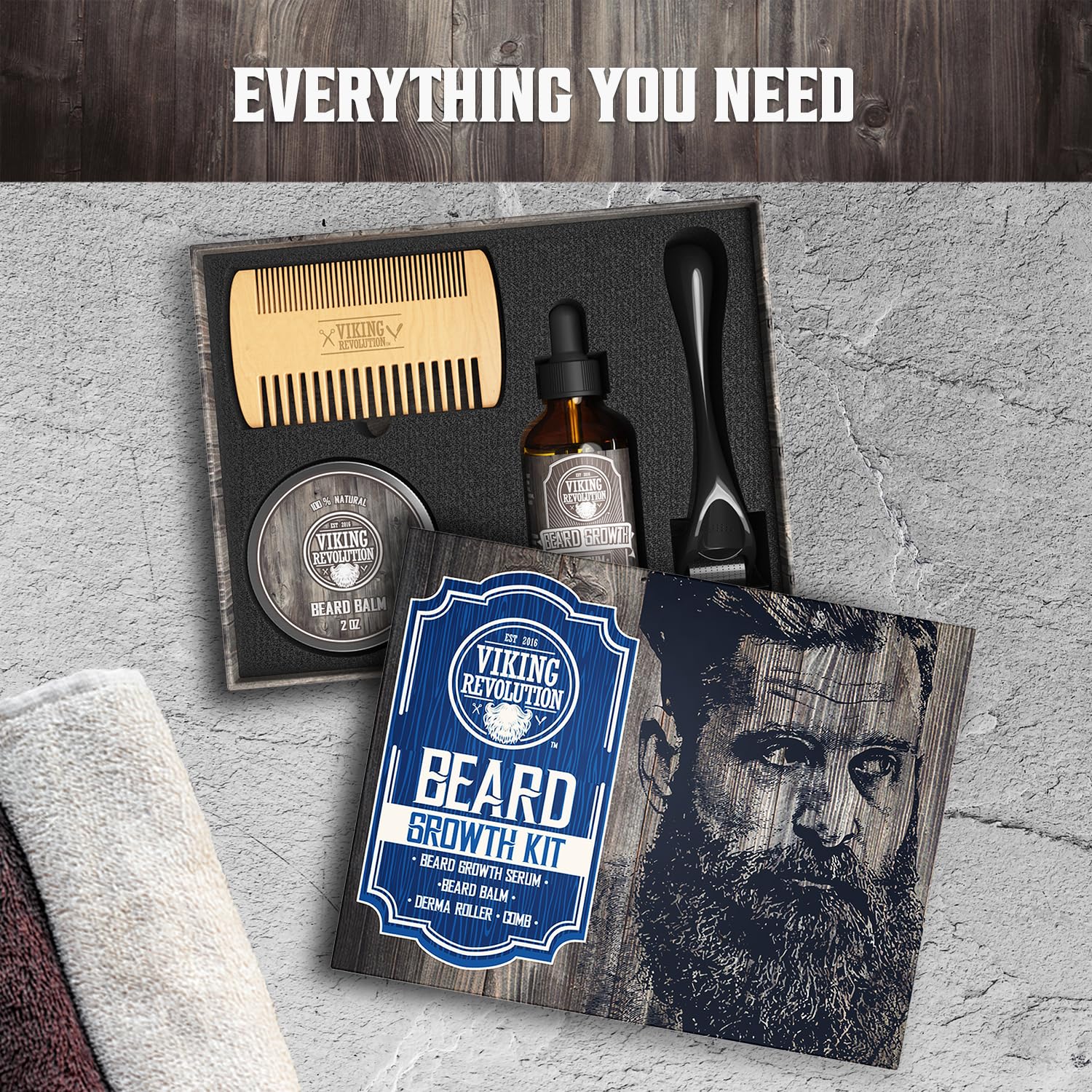 Beard Growth Kit - Oil, Balm, Serum, Derma Roller & Wooden Comb for Beard & Mustache Growth - Image 7