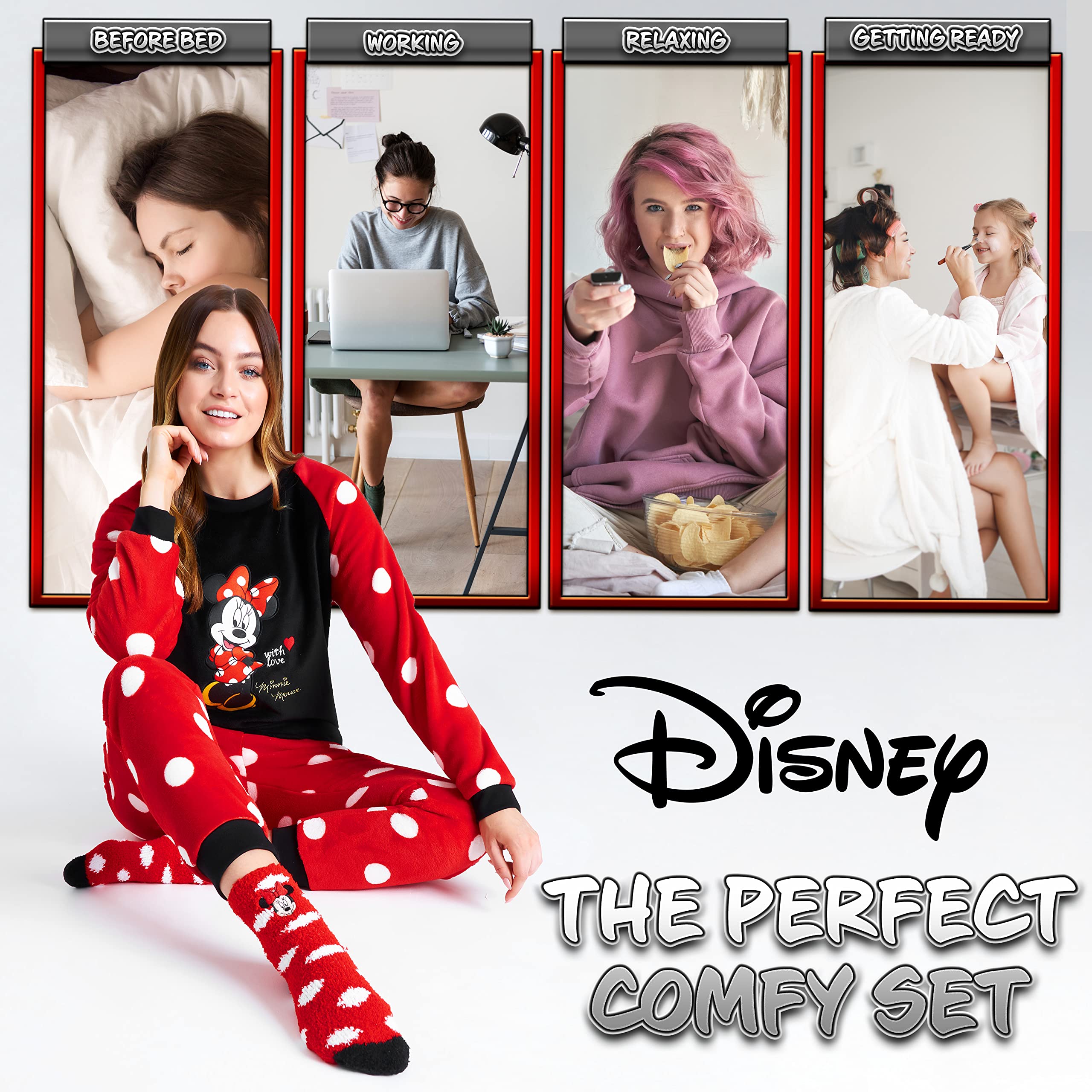 Disney Pigiama Donna Invernale in Pile con Calze Stitch Topolino Minnie Baby Yoda