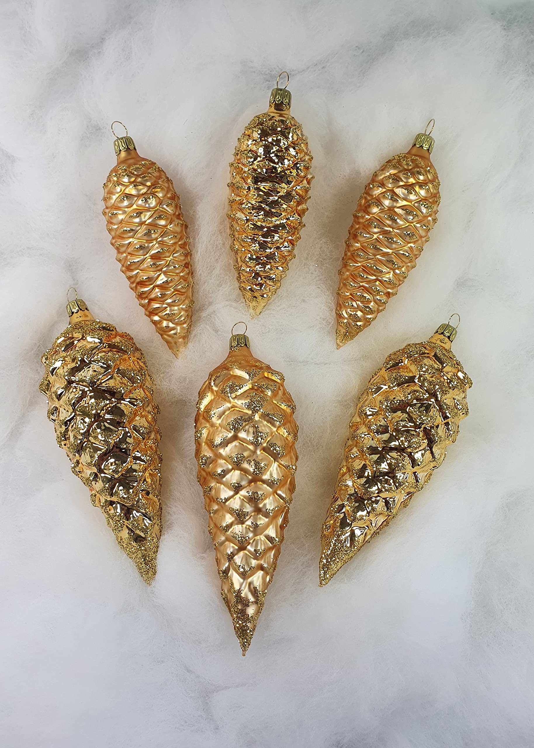 Thüringer Christbaumschmuck Exclusiv Gold Zapfen 12+16cm Handarbeit Germany 6er Set