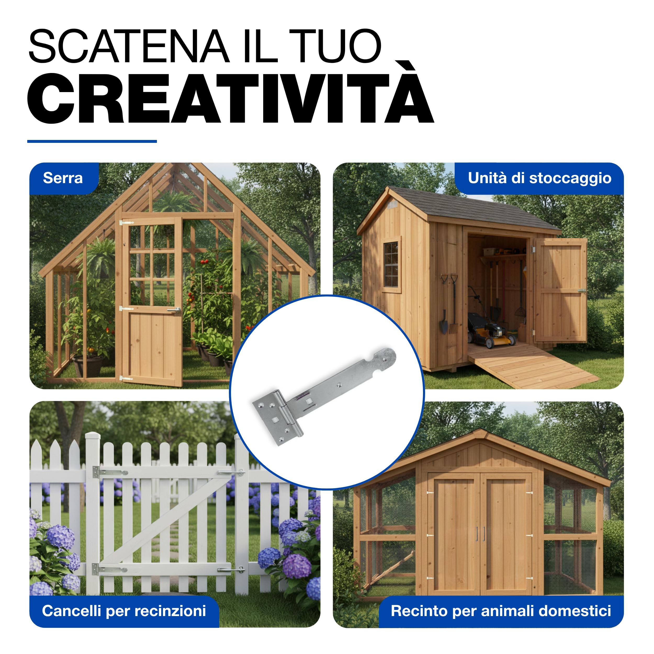 GeZu Impex Cerniera T 200 mm Set di 6 | Elettroplaccato Robusto Gancio per Cancello e Capanno Cerniere per Porta in Legno