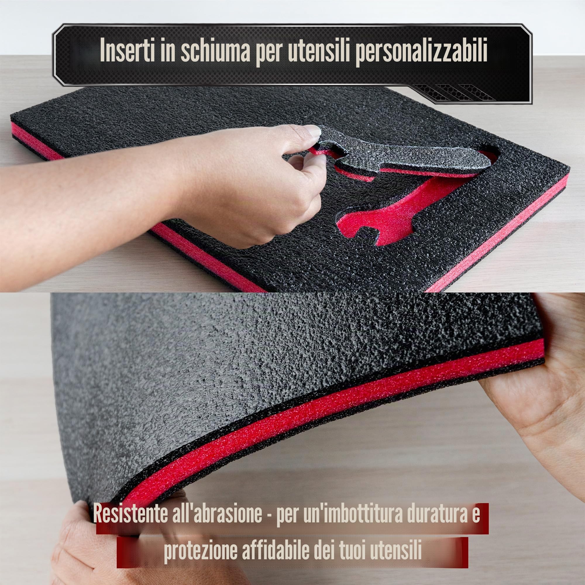 Precision Defined Kit Schiuma per Cassette degli Attrezzi - Inserti per Custodie, Shadow Foam Nero/Rosso (40,6 x 30,4 x 2,54 cm, Confezione da 4)