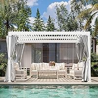 Vista 1 de Pergola con listones de 10 x 10 pies, toldo de aluminio para exteriores con cortinas de techo ajustables y malla para patio, terraza, jardín, patio