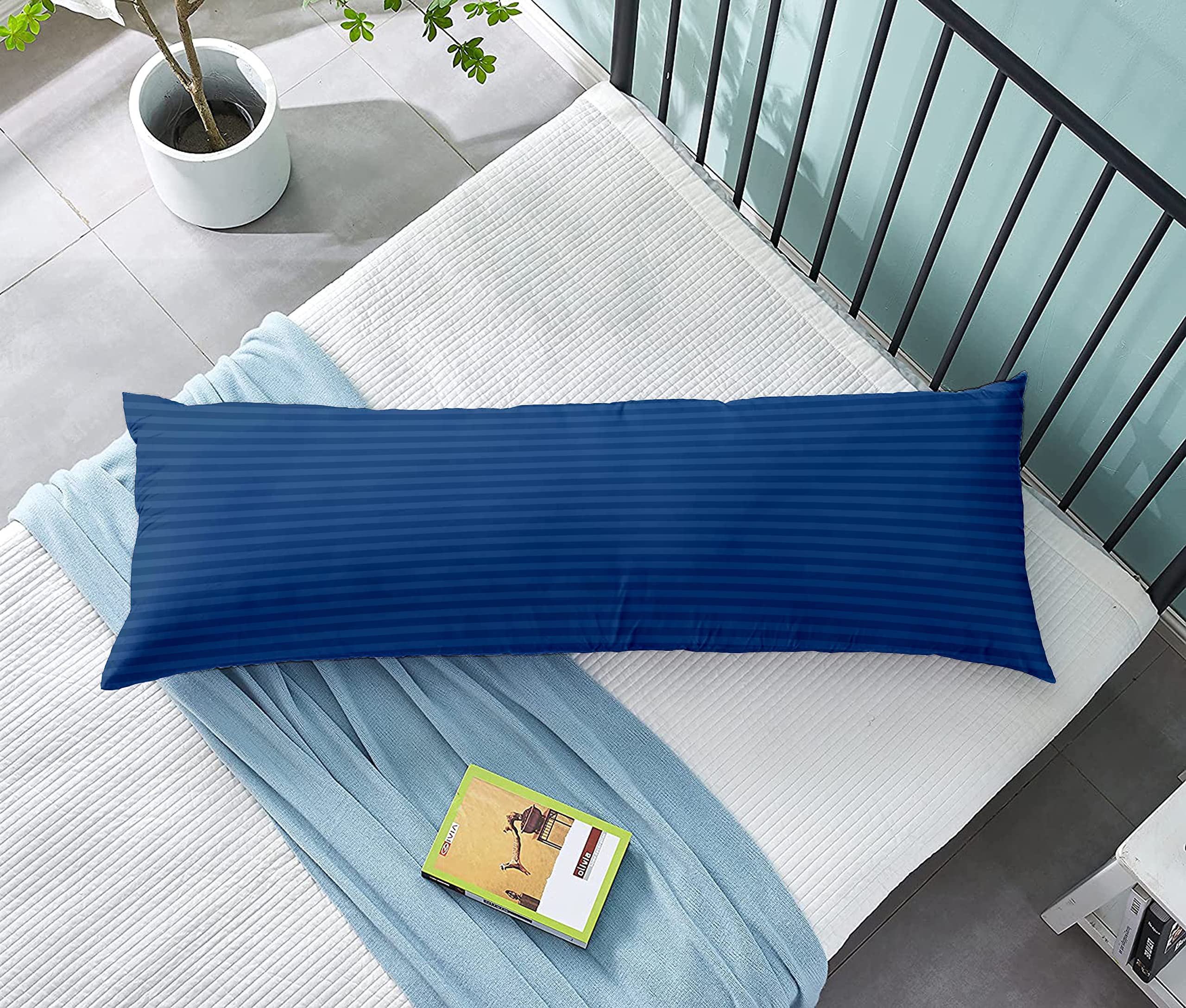 Princess Hotel Linen Klub Long Body Pillow - 1 Piece, Crafted from 90GSM Supersoft Striped Microfiber Fabric, Size: 45 x 120 cm, Ideal for Side Sleepers, Ultimate Comfort and Relaxation, Royal Blue