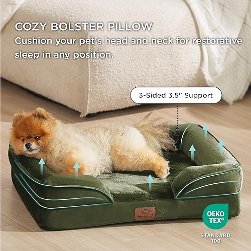 Vista 25 de Bedsure - Cama ortopédica mediana para perros, sofá cama impermeable para perros medianos, espuma de soporte con funda extraíble y lavable, forro