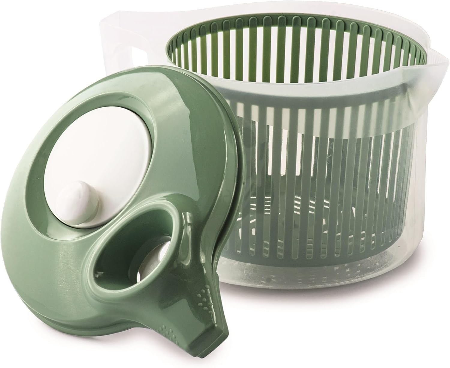 Snips, Salad Washer, Salad Spinner with Lid, 3 L, Salad Spinner with Removable Inner Basket, 19.5 x 26.5 x 19 cm, Salad Scrubber with Side Handle, Green and White, Made in Italy