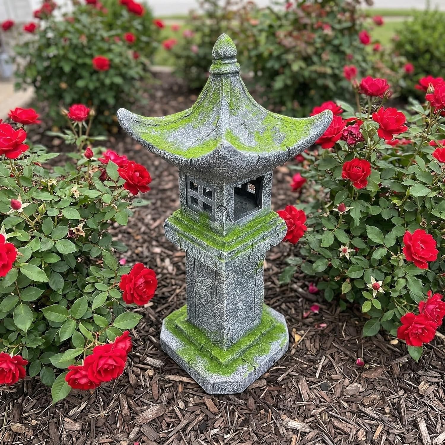 31.5’’High Japanese Pagoda Statue Moss-Covered Retro Miniature Tower Lantern Garden Decoration Figurines Outdoor Asian Decoration Zen Courtyard Landscape…