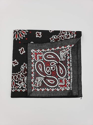 Miniatura 3 de Bandanna Paisley 100% algodón hecho en los Estados Unidos Bandana - 22 pulgadas (negro y rojo), Negro, rojo y blanco
