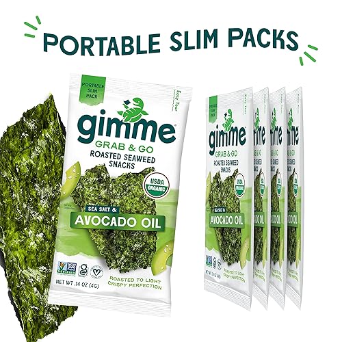 Vista 30 de gimMe Grab & Go - Sal marina y aceite de aguacate - 5 unidades - Hojas de algas tostadas orgánicas - Keto vegano sin gluten - Gran fuente de yodo
