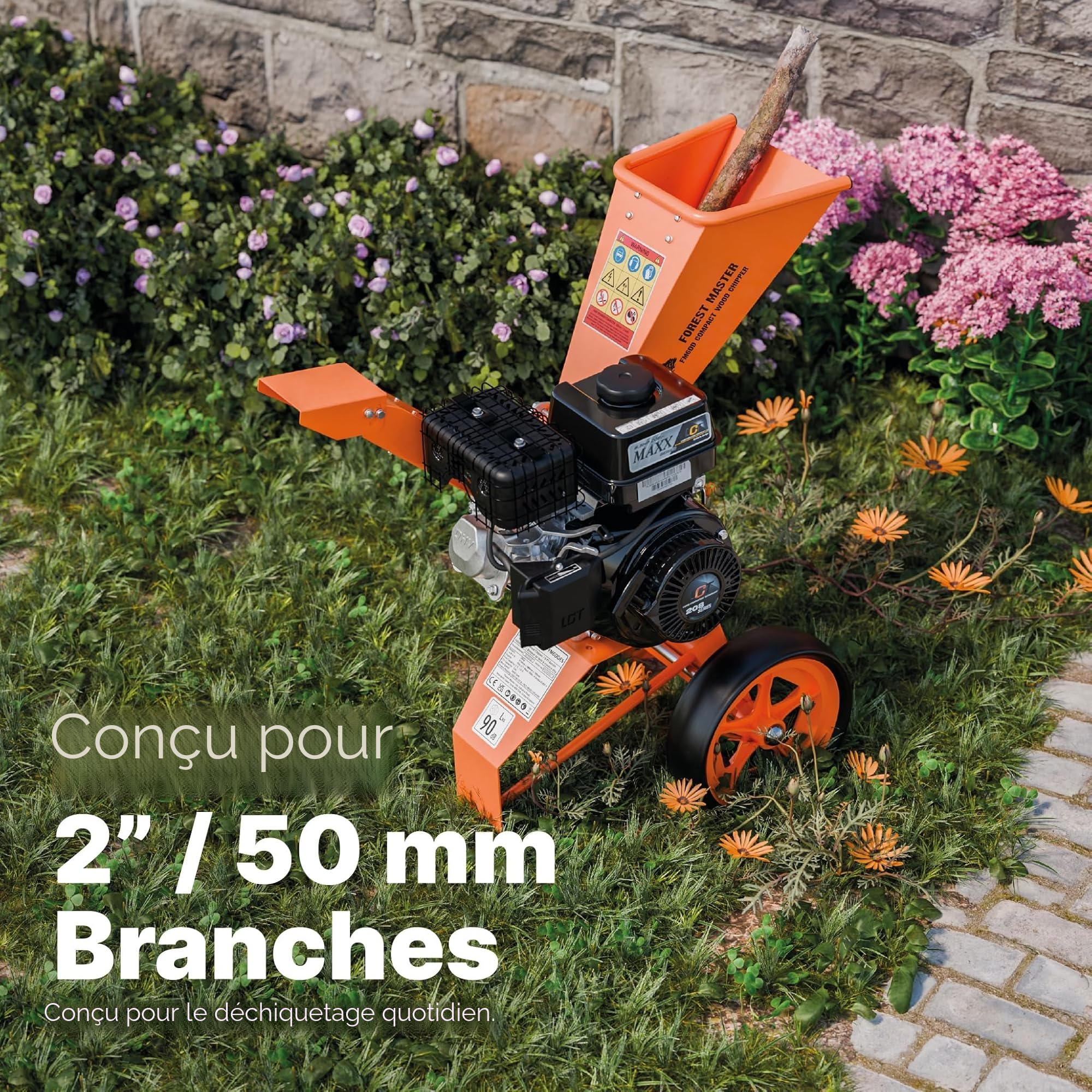 Forest Master - Broyeur à Bois Compact à Essence 6 ch, 208 CC, 4 Temps, Puissant, 50 mm de diamètre, Portable, léger et Bien équilibré, Rangement Facile, 780 x 480 x 910
