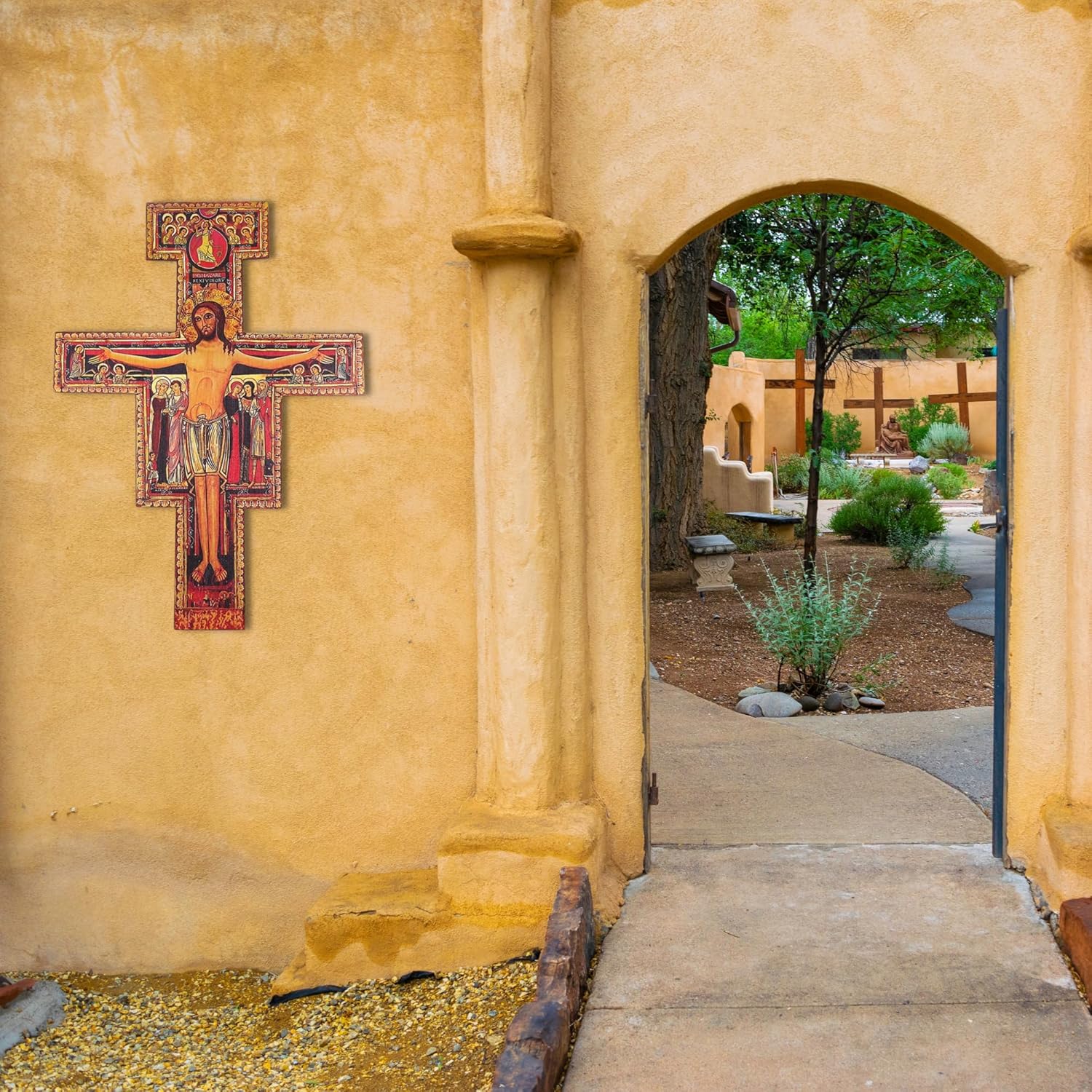 Needzo Large San Damiano Wall Crucifix, Catholic Church Cross Decor, 36 Inches