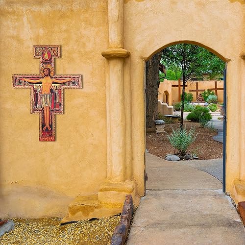 Miniatura 2 de Needzo Gran Crucifijo de pared San Damiano, decoración de cruz de iglesia católica, 36 pulgadas