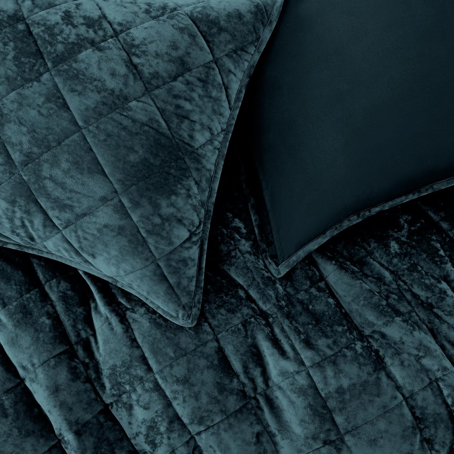 SHALALA Luxury Velvet Quilt Set King Size,Ultra Soft Lightweight Summer Velvet Comforter Set, Oversized Bedspread Coverlet with 2 Shams Diamond Pattern,for All Season(Dark Teal,King)