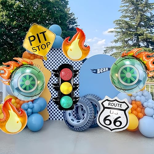 Miniatura 8 de Juego de 7 globos de fiesta de coche de carreras, semáforo, parada en foso de foso, decoración de fiesta de noches de Talladega, decoración