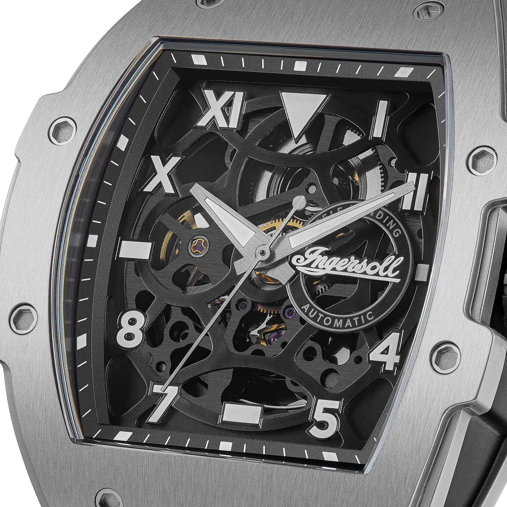 Ingersoll The Play Męski automatyczny zegarek 45 mm z tarczą szkieletową i paskiem PU