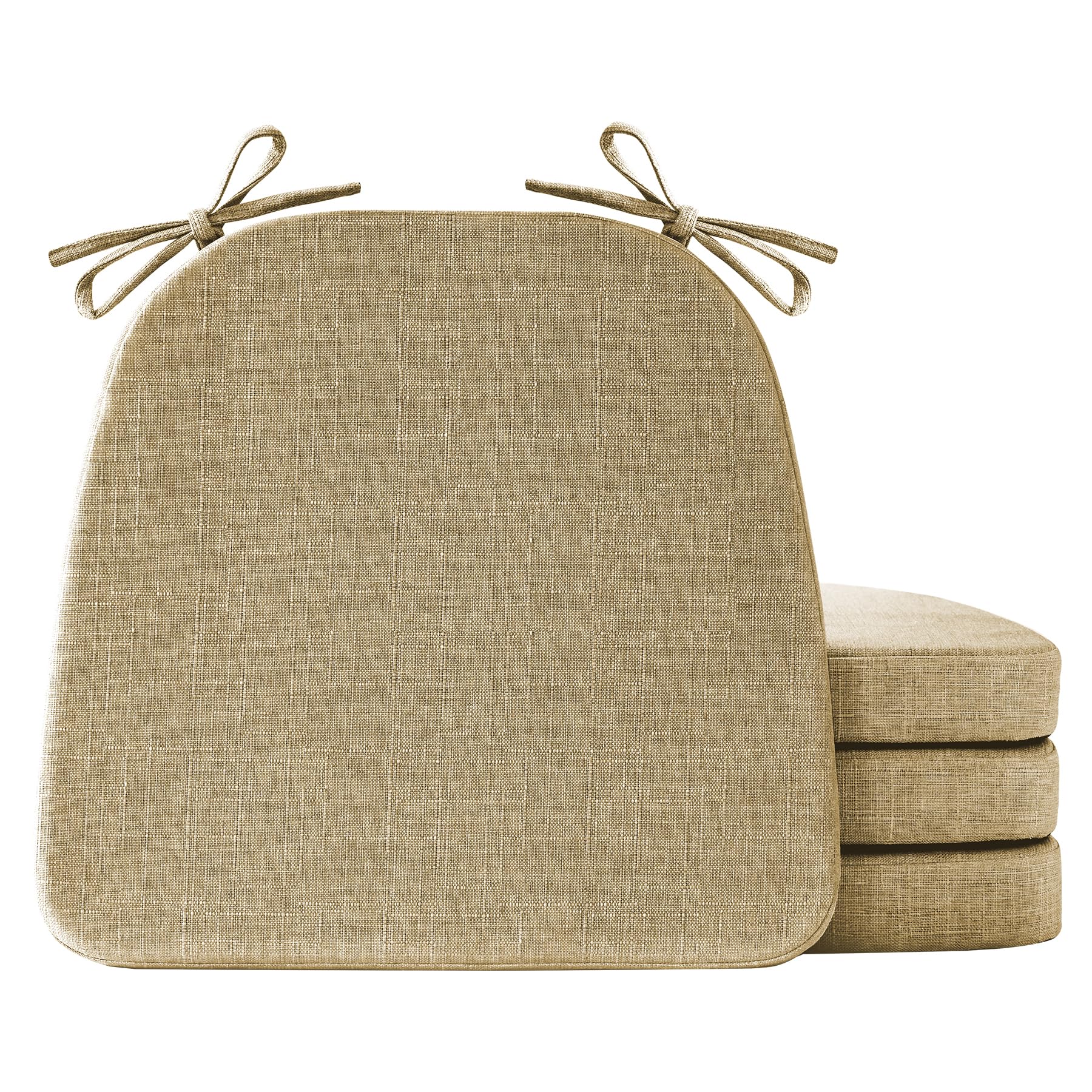IASEAHK Chair Cushions for Dining Chairs Set of 4, Non Slip Kitchen Chair Pads, 17" x 16" x 2", Indoor Dining Chair Cushions with Ties, D-Shaped Seat Cushions for Kitchen Chairs, Khaki-image-1
