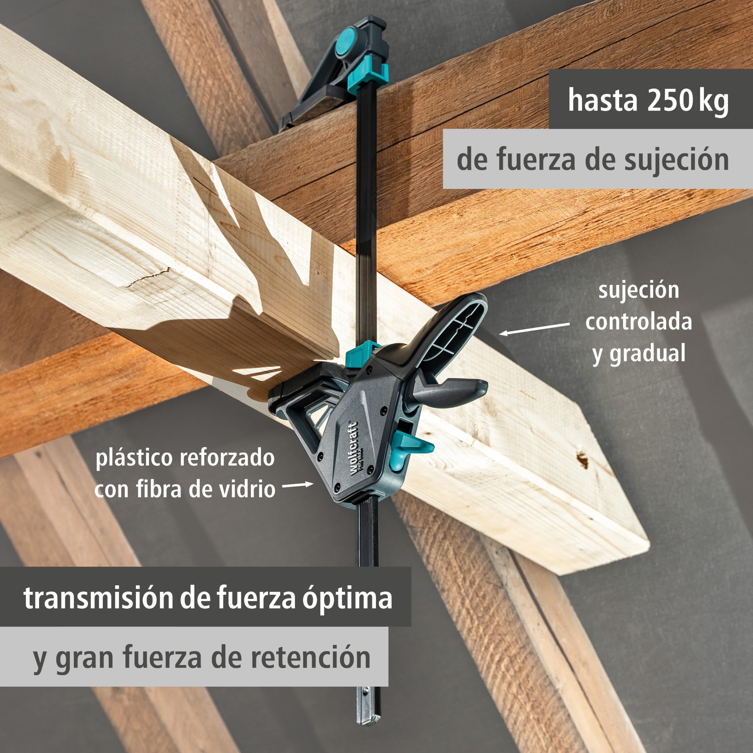 wolfcraft Juego de 2 sargentos monomanuales XL Pro Max 450 mm y conector I 8663060 I potentes sargentos para las más altas exigencias profesionales, incluido conector I 250 kg de fuerza