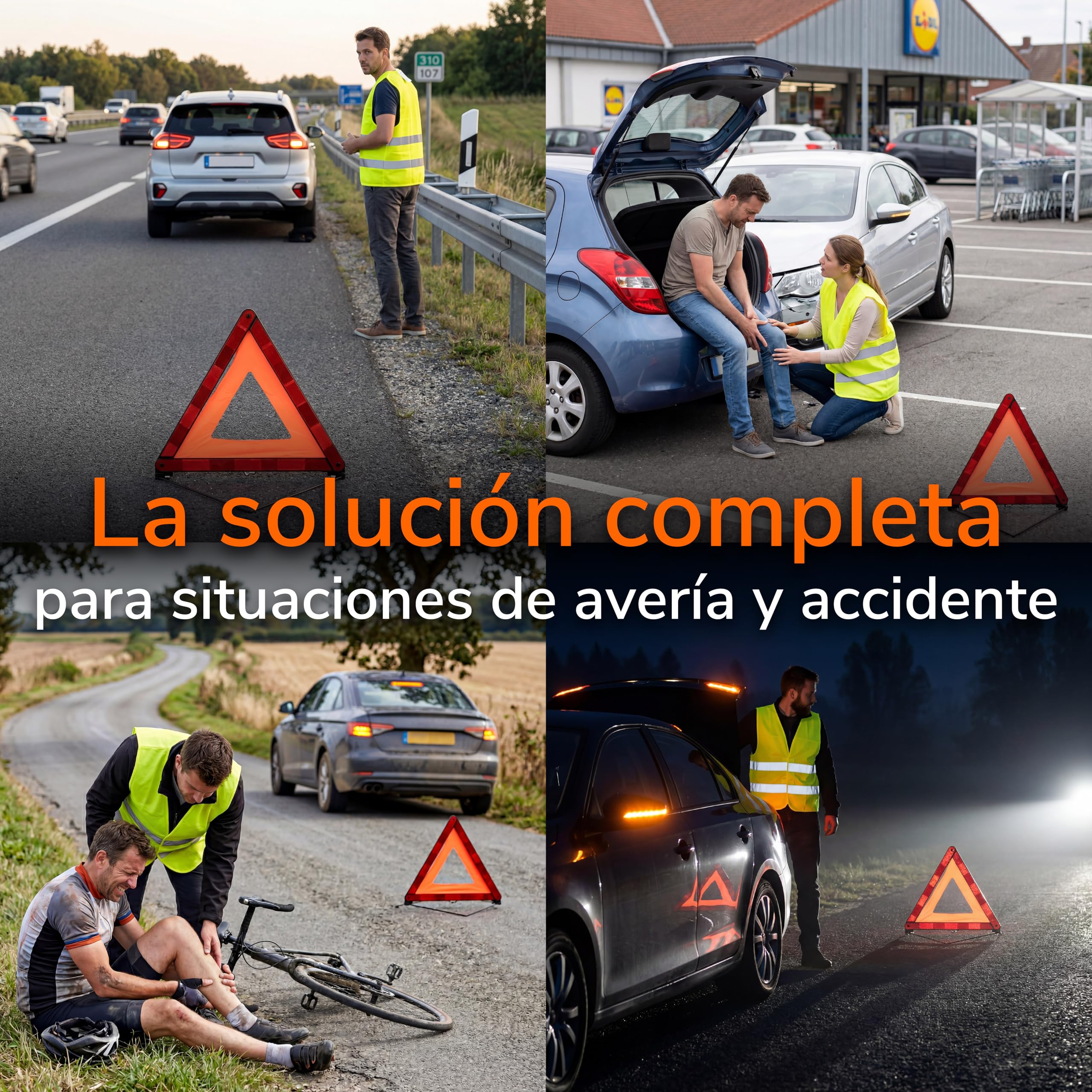 Upgrade4cars Botiquín de Primeros Auxilios Coche 2026 con Triángulo de Emergencia y Chaleco Reflectante según Norma Actual DIN 13164 Válido en Toda Europa
