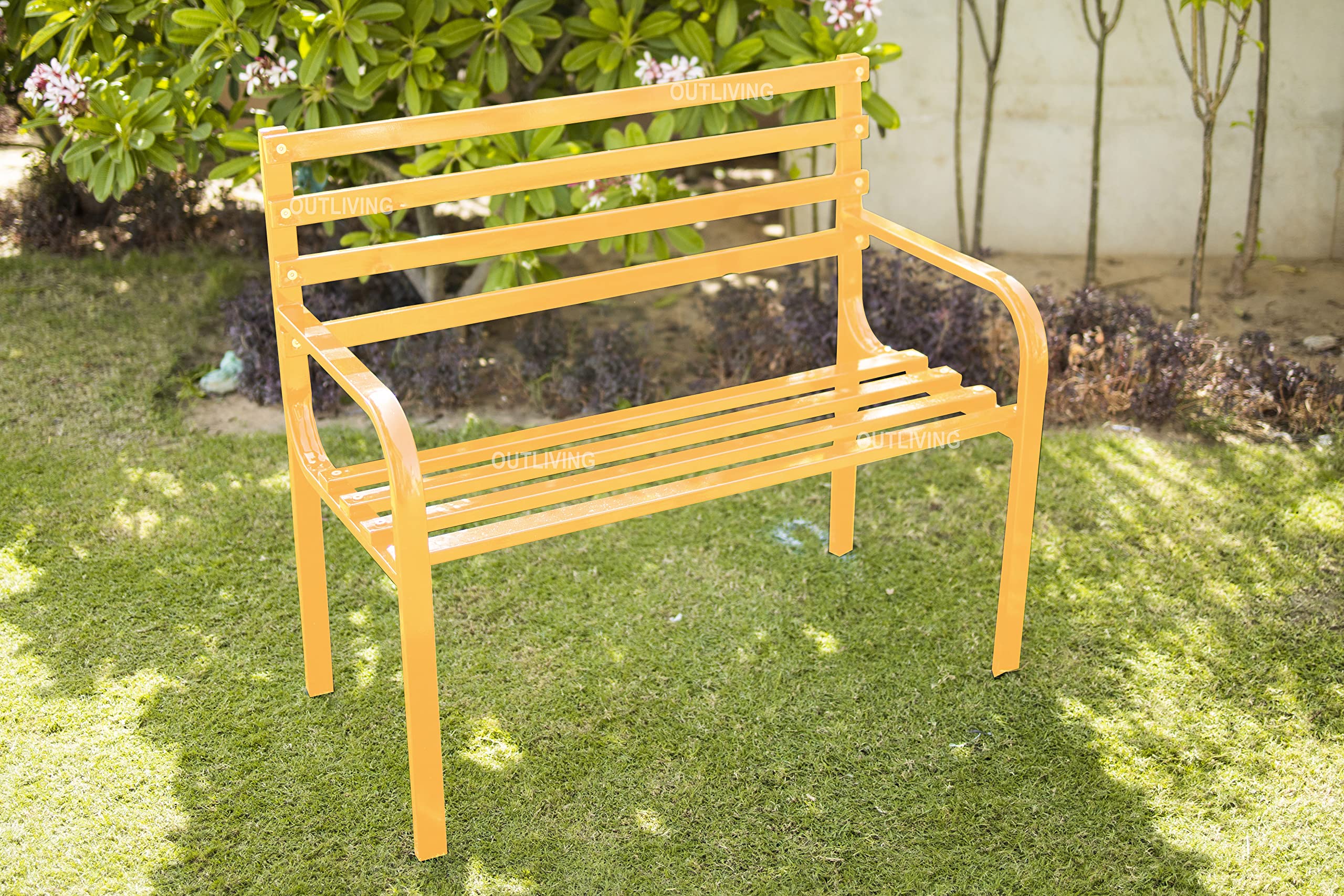 OUTLIVING Metal 2 Seater Bench for Garden Outdoor Seating Bench for Terrace Home (Yellow)