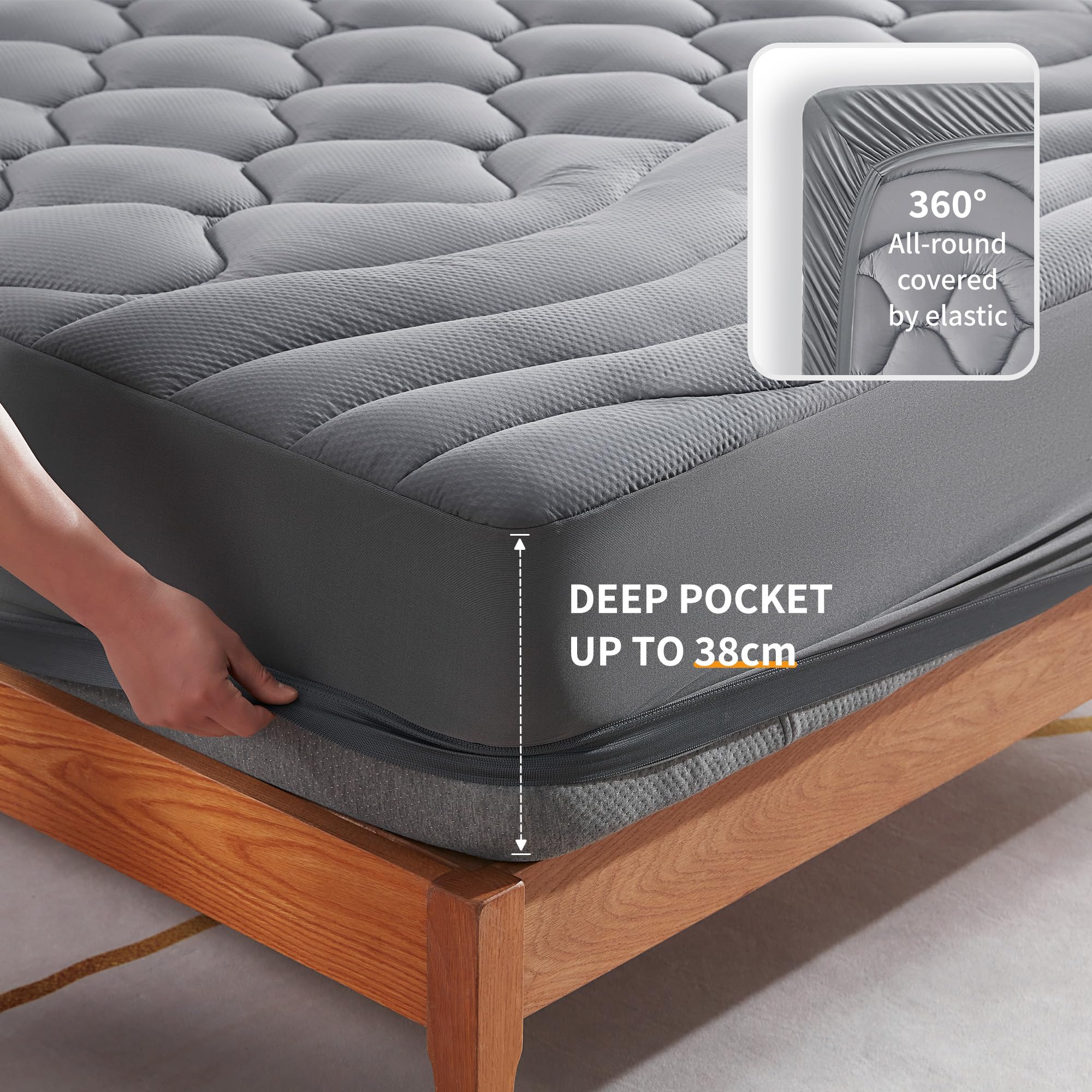 Sonive Coprimaterasso da 90 x 200 cm, protezione per materassi trapuntata, con angoli profondi da 38 cm, traspirante, copriletto, di colore grigio
