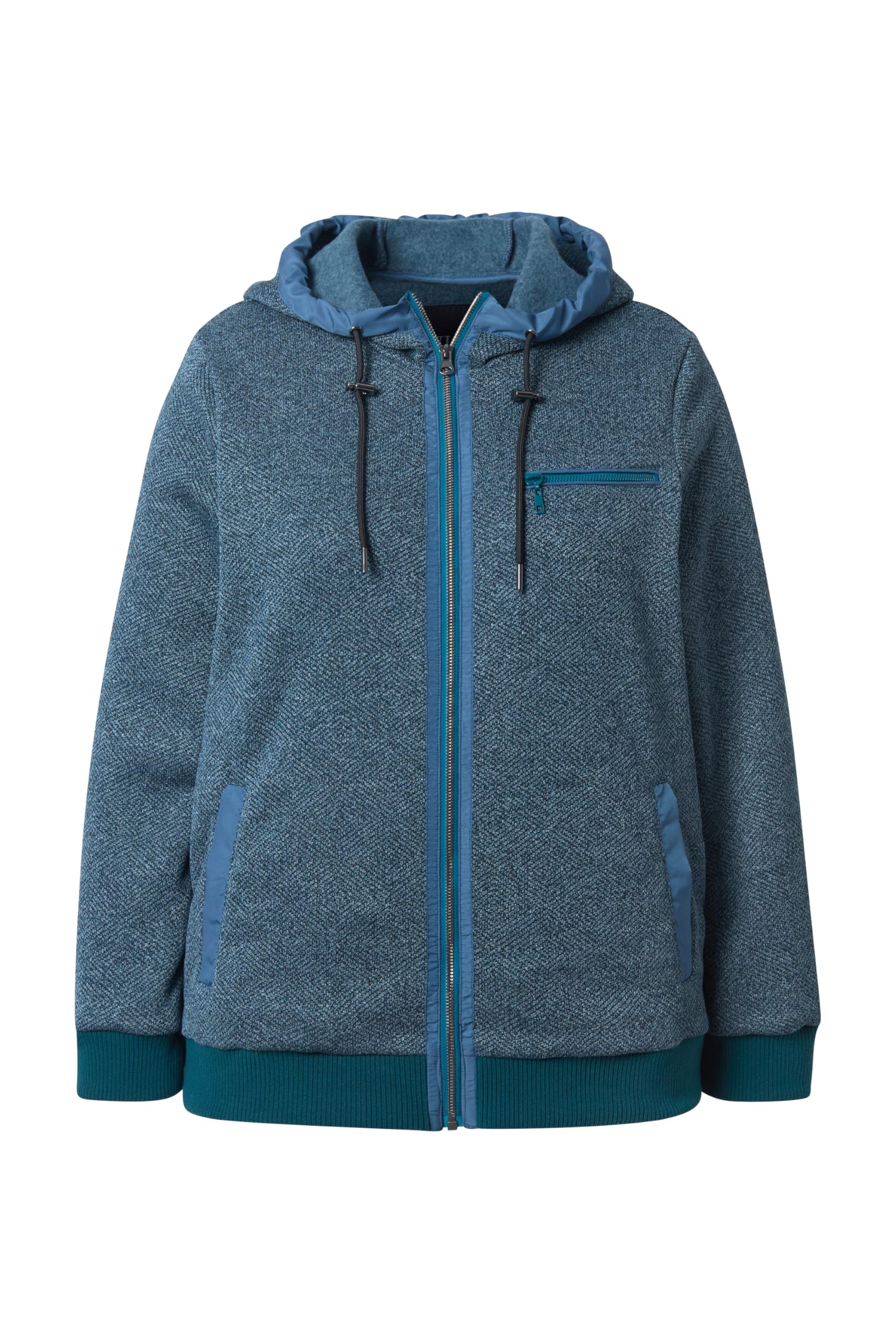 Ulla Popken Damen große Größen Übergrößen Plus Size Strickfleece-Jacke, grafisches Muster, Kapuze 833572