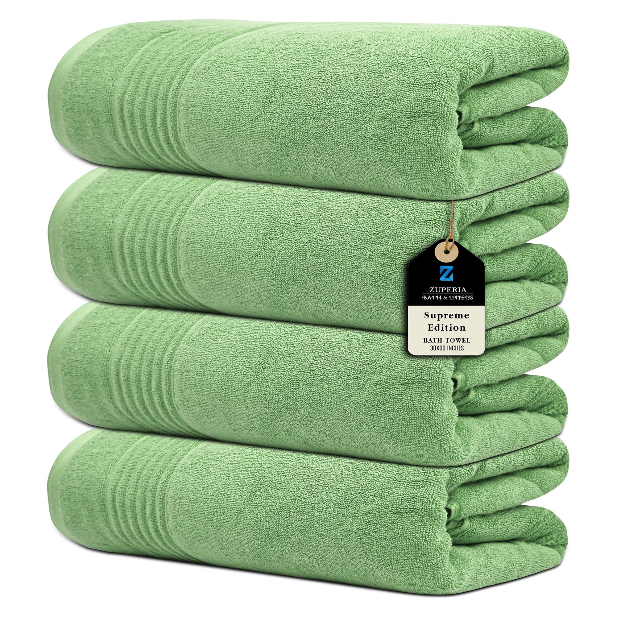 Toallas de baño de 700 g/m² ZUPERIA, juego de 4 toallas de algodón verde salvia