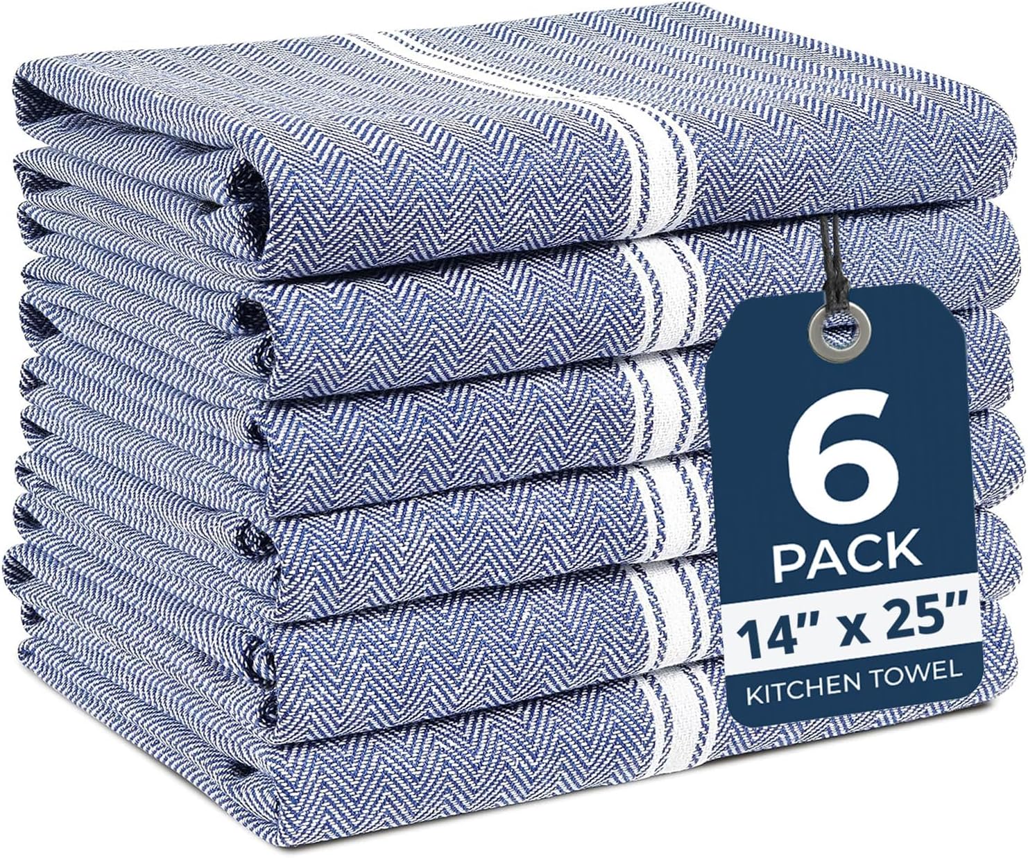 LANE LINEN Kitchen Towels Set - 100% Pure Cotton Dish Towels for Kitchen, Super Absorbent Kitchen Hand Towel, Blue Tea Towels, Soft & Durable Dish Cloths, Pack of 6 15 x25 , Blue Chambray