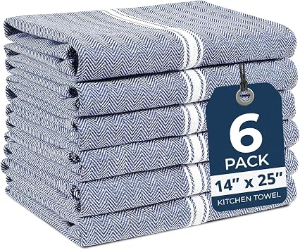 Lane Linen Kitchen Towel Set, 6 Pack 100% Cotton Hand Towels for Kitchen, Dish Towels for Drying Dishes, Lint Free, 14"x25", Good for Cleaning Windows, Ceramic Surface, Glass Stovetops - Blue Chambray