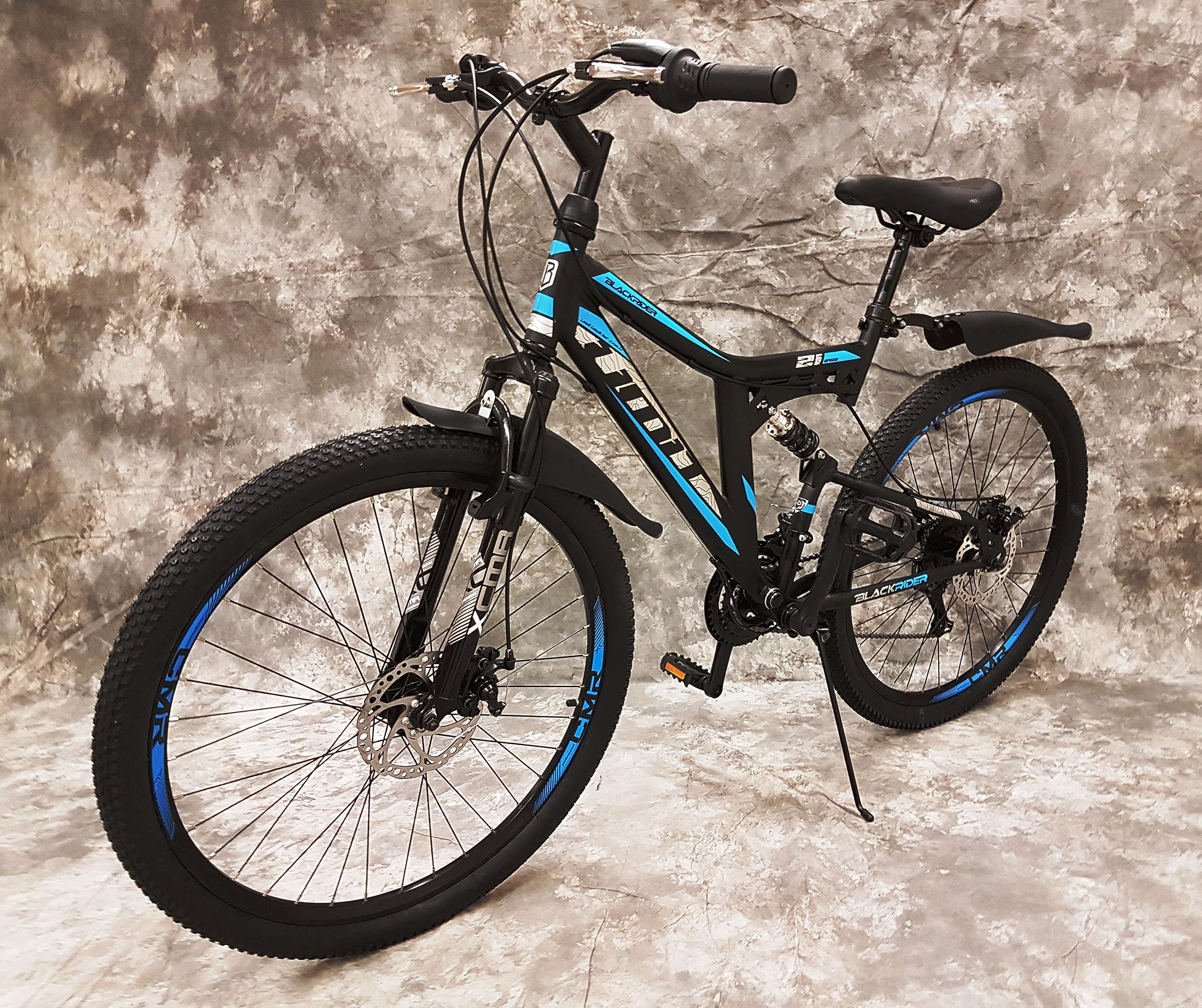 Generisch 26 Zoll MTB Blackrider Vollgefedert 21-Gang Kettenschaltung mit Scheibenbremsen NEU 2638-SCHWARZ-BLAU Bitte BEACHTEN AB 155 cm KÖPERGRÖSSE GEEIGNET !!!!!!!