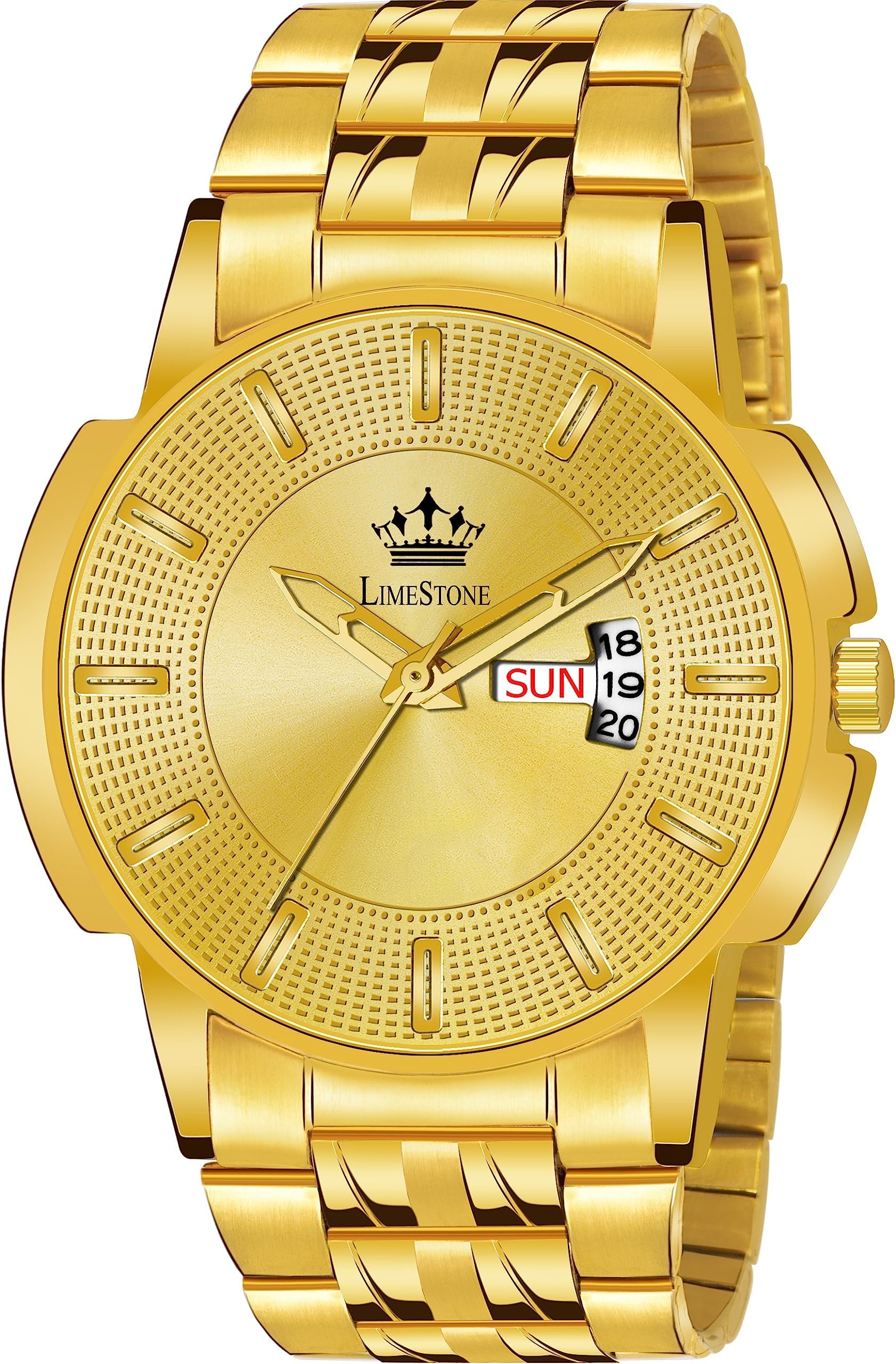 LIMESTONE Day & Date Original HMTS Gold Plated Adjustable HMTS Bracelet Quartz Analog Watch - for Men (B0CCJ1CRQD) Amazon Price History, Amazon Price Tracker
