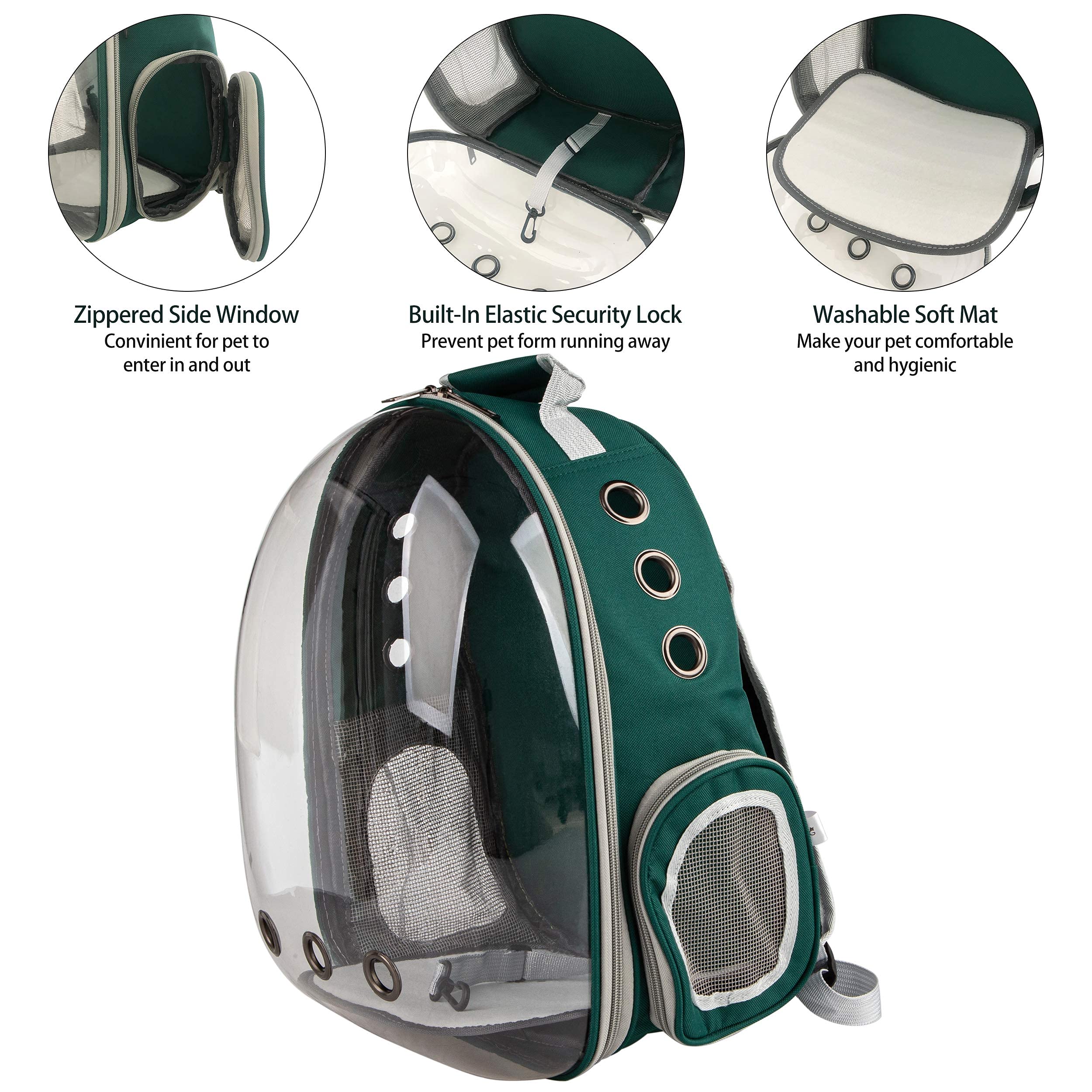 XZKING Cat Backpack Carrier Bubble Bag, Transparent Space Capsule Pet Carrier Dog Hiking Backpack, Small Dog Backpack Carrier for Cats Puppies Airline Approved Travel Carrier Outdoor Use Green