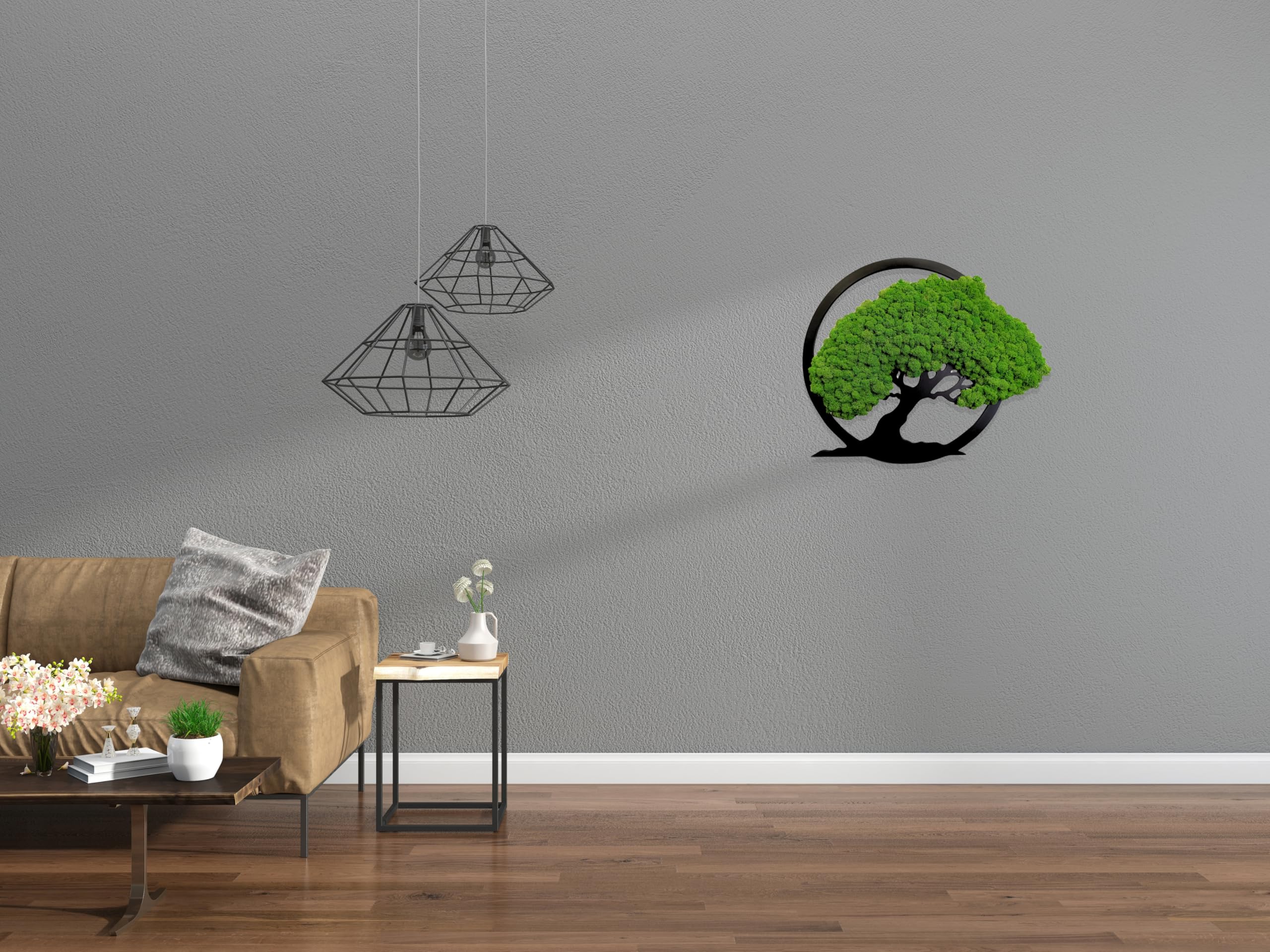 Scandinavian Moss Imágenes de musgo en forma de árbol, hermoso árbol de pared, trae vida a tu vivienda, mural de materias primas naturales y musgo decorativo, 50 cm