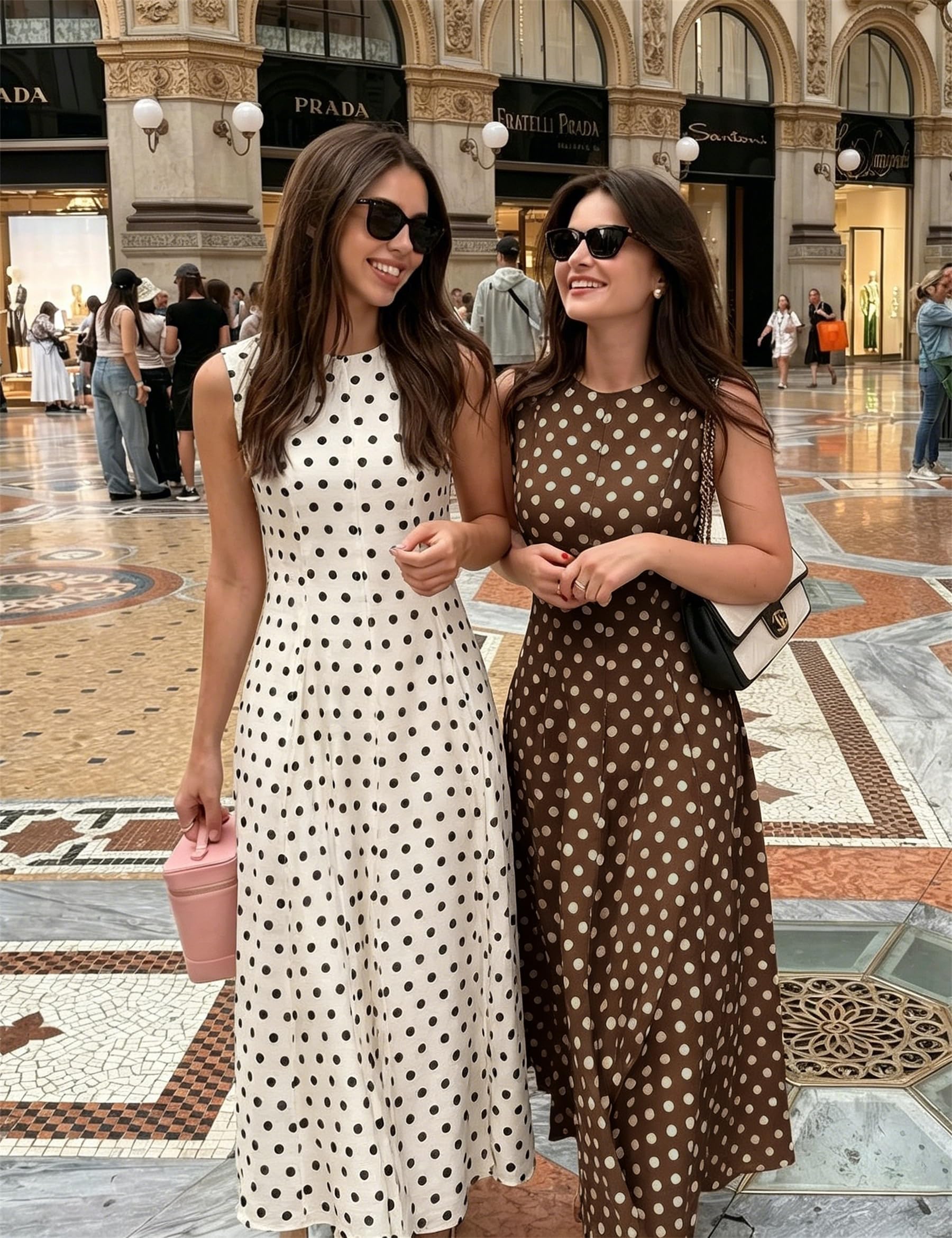 Abito estivo da donna a pois, senza maniche, scollo rotondo, a vita alta, elegante, vintage, rockabilly, per feste