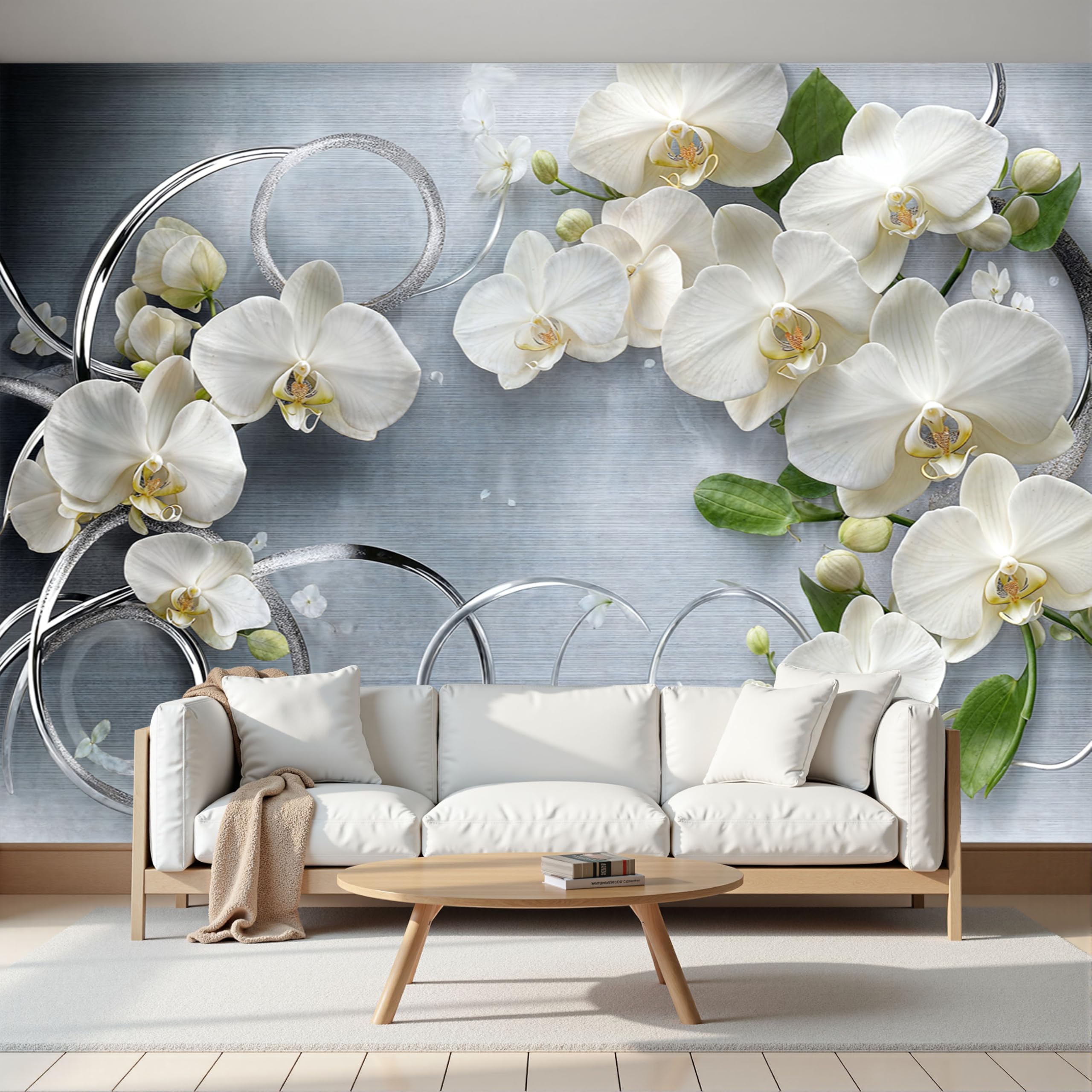 Papier peint panoramique orchidée gris 200x140cm intissé moderne pour salon et bureau