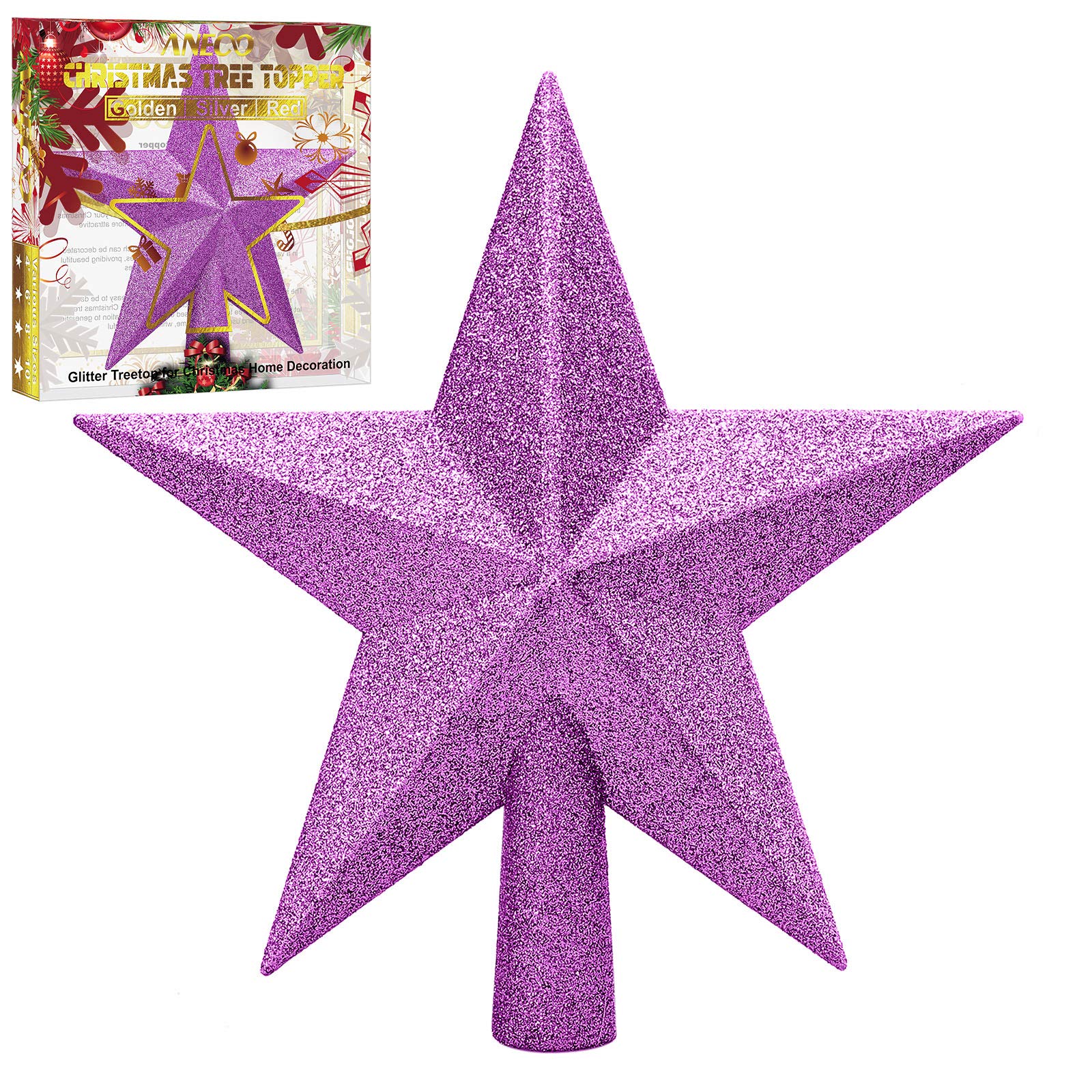 Cime Arbre De Noël Cimier Sapin Noël 26cm - LED Blanc Chaud - Doré Pailleté - Décoration Fête Décoration Noël Doré