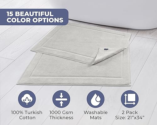 Miniatura 3 de Hammam Linen - Tapetes de baño, 53 x 86 cm, paquete de 2, 100 % algodón, hilado en anillo, diseño de bandas, altamente absorbentes, lavables a