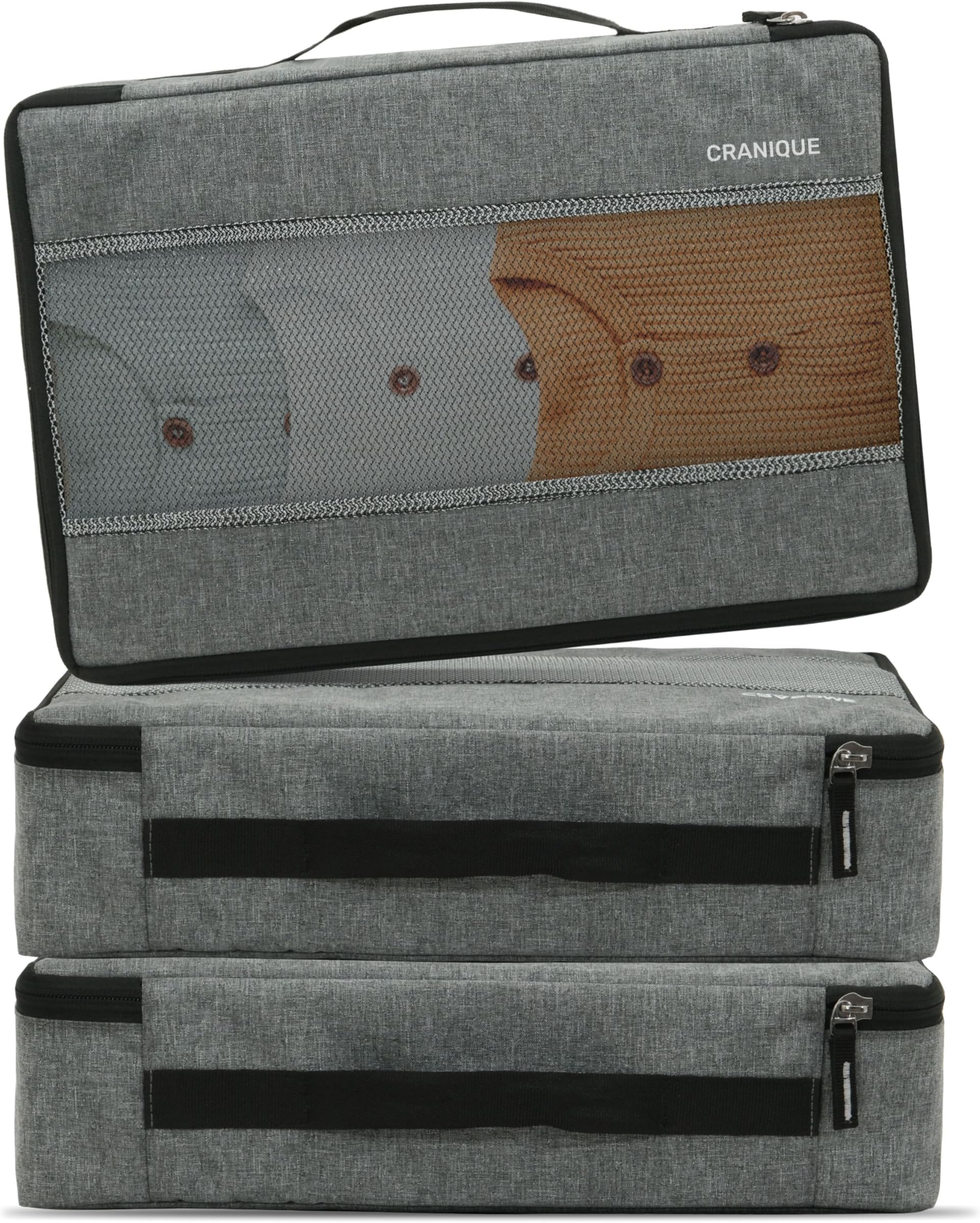 Cranique Packing Cubes for Travel, Storage Bag, Packing Bag for Clothes, Essential Pouch, Travel Organizer for Men & Women Pack of 3 (Cube1-Grey-Pack3)