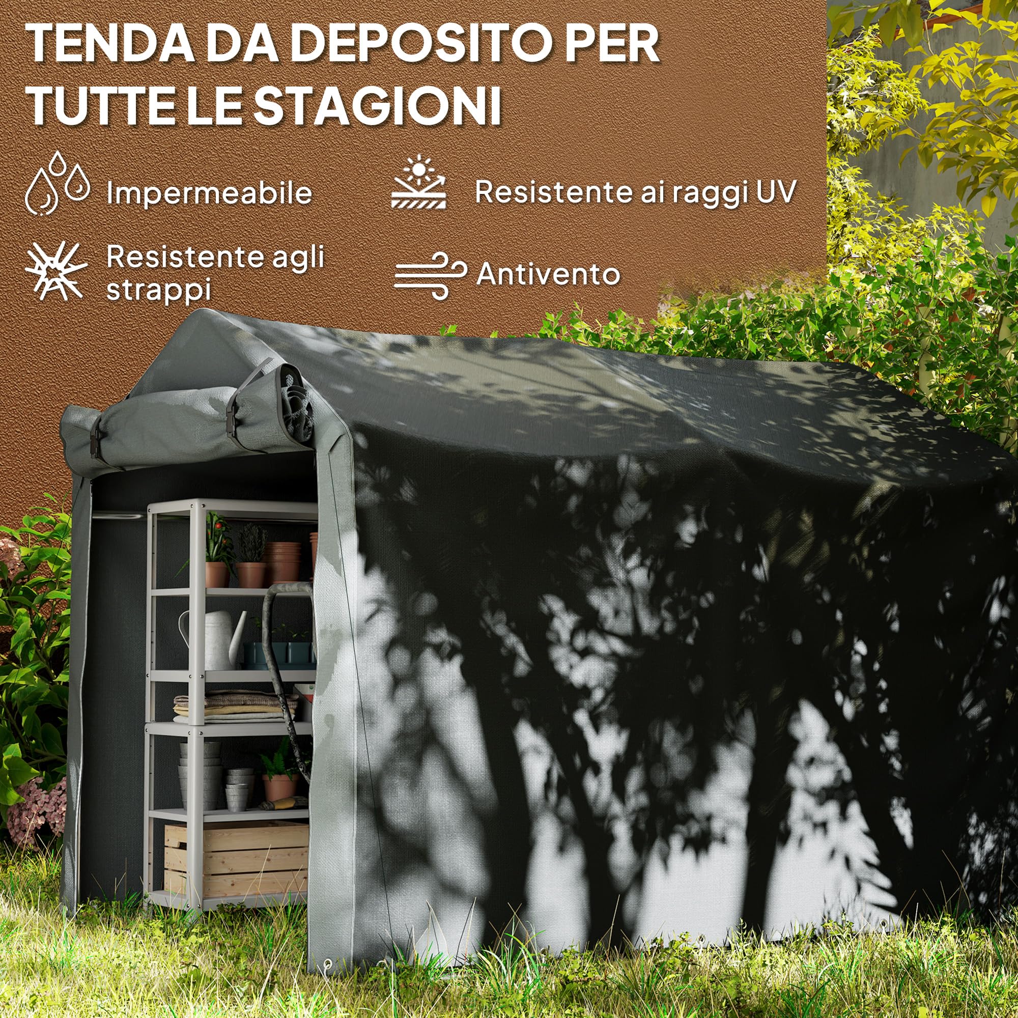 Outsunny Tenda Garage 2.2x1.6 m Ingresso Avvolgibile Metallo Zincato PE Moto Attrezzi Giardino Grigio Scuro