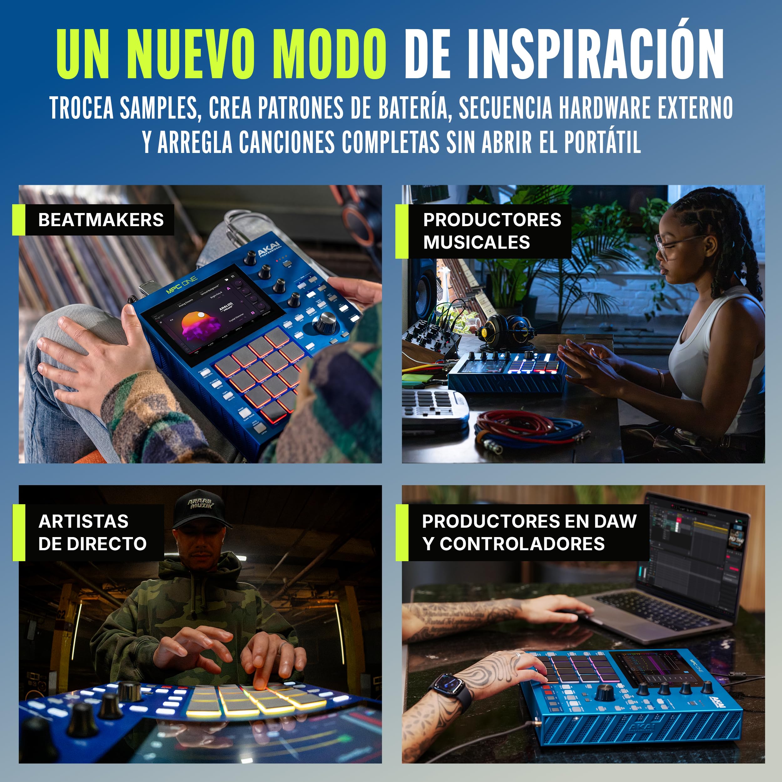 Akai Professional MPC One G2 Centro Producción Autónomo Next-Gen | Para beatmakers y productores, sampling, secuenciación y creación, con USB-C, 16 pads MPC, procesador 8 núcleos, 4GB RAM