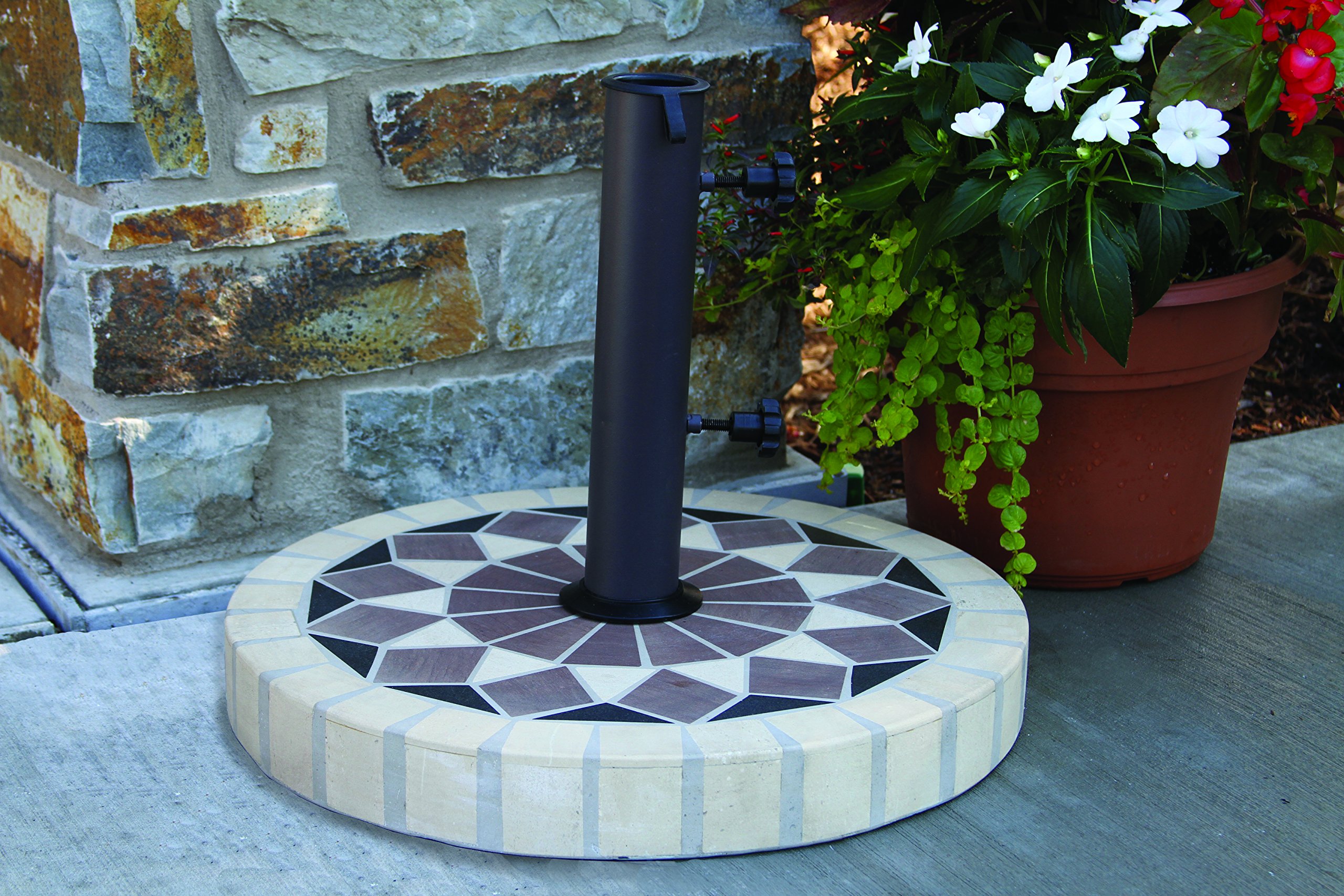 Outdoor Interiors 20" Natural Stone Mosaic Umbrella in Sundance Sandstone, Sundance- Sandstone