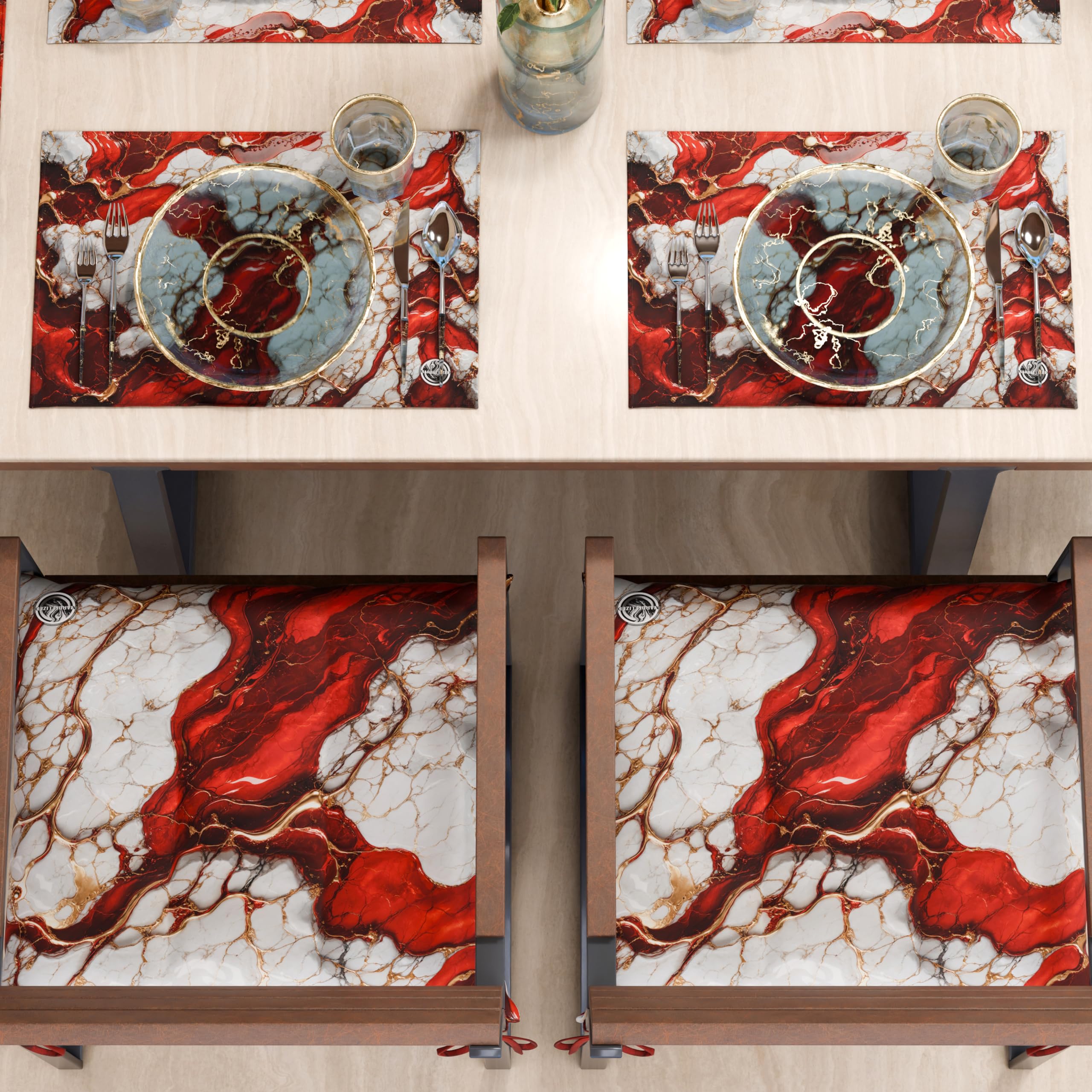 MARBLELIZED, Washable American Placemats, Red Marble Effect Fabric Placemats, Set of 2 (30 x 45 cm), Elegant - Image 4