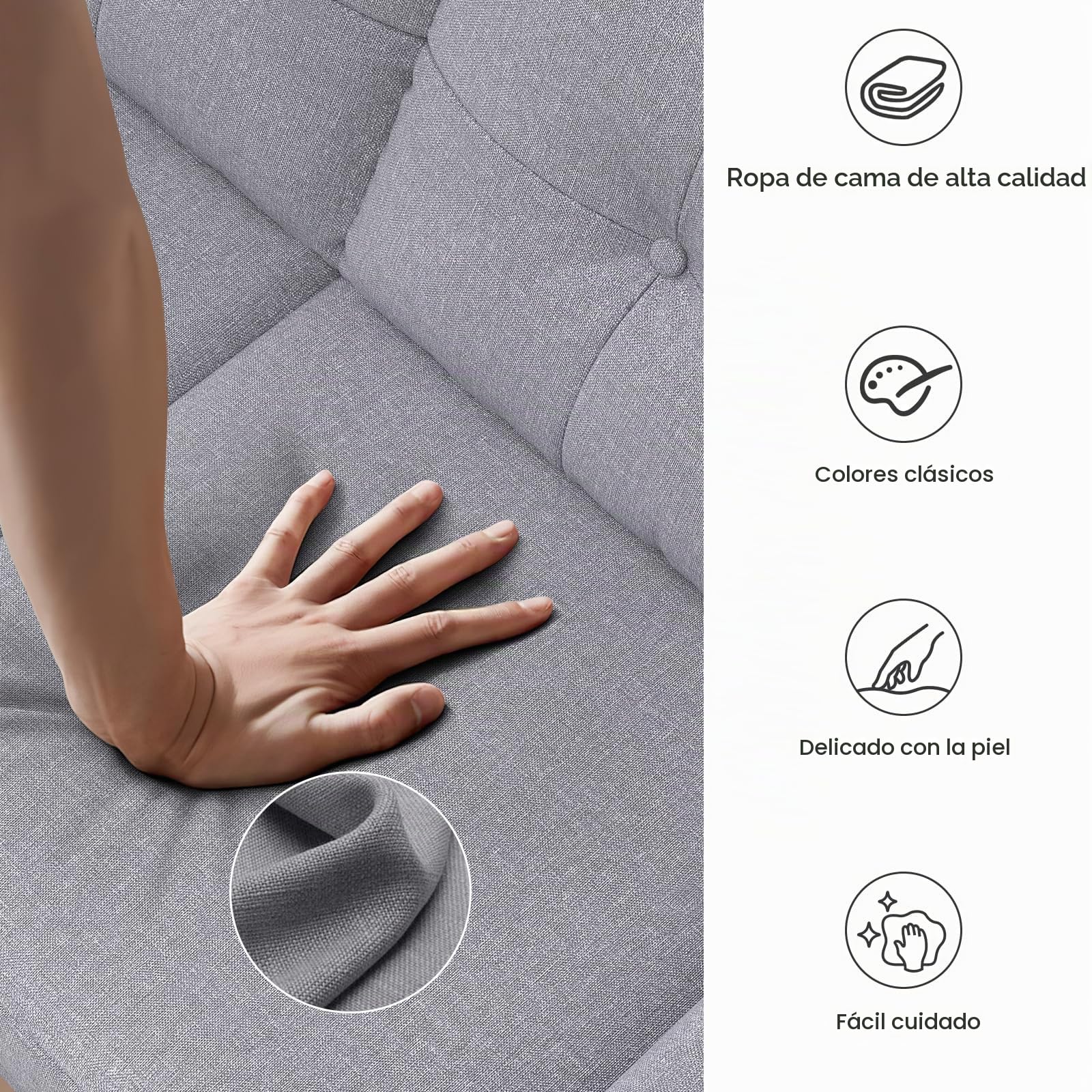 Sofá 2 Plazas, Cojines Gruesos, 2 Bolsillos (Gris Ceniza) | Cómodo Sofá 2 Plazas de Lino con 2 Almohadas, Bolsillos Laterales, Diseño Ergonómico y Fácil Montaje para Salón y Oficina