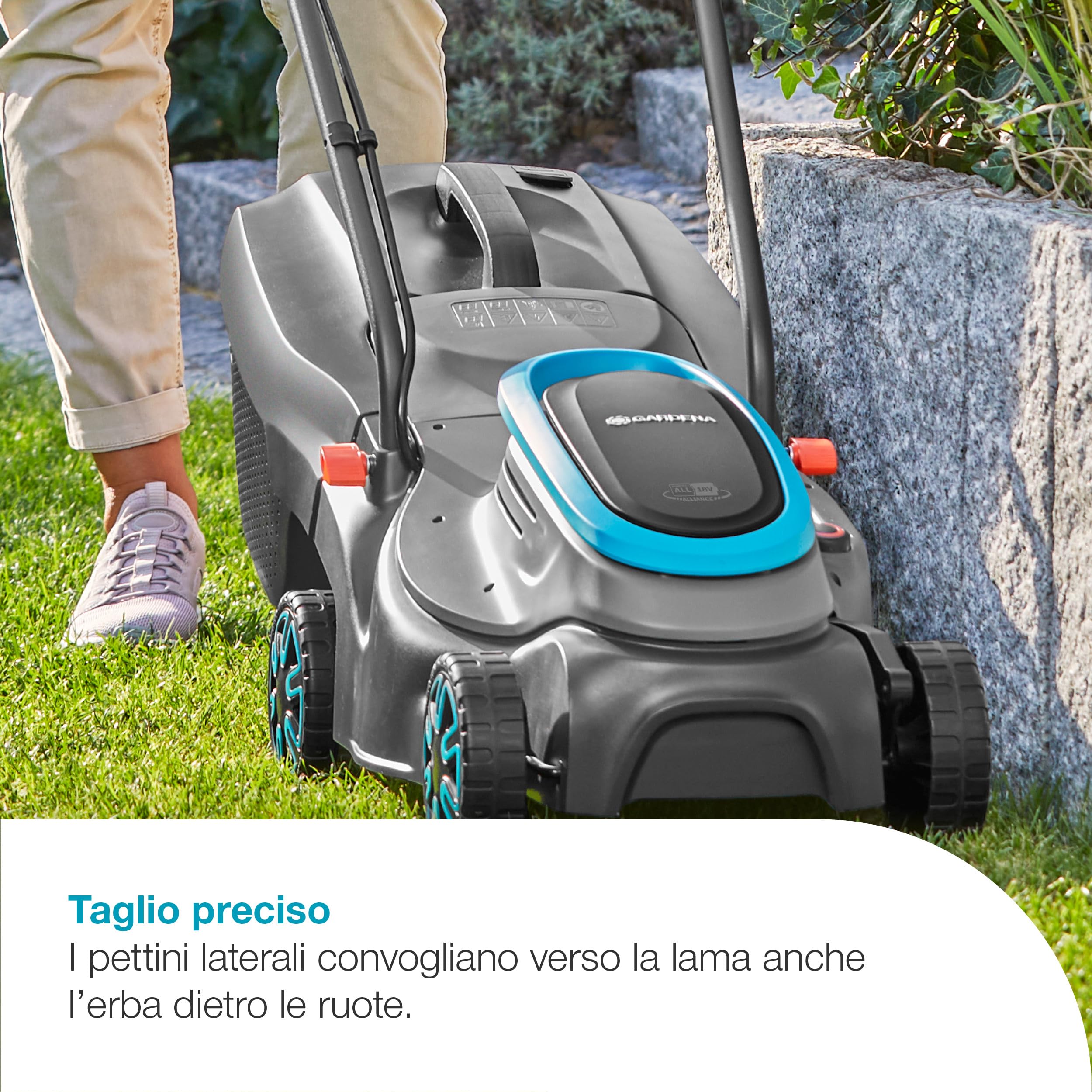 Gardena Rasaerba A Batteria Powermax 32/18V P4A Set Pronto All'Uso: Larghezza di taglio 32 cm, Capacità 30 l, Ergonomico, Regolazione dell'altezza, Senza fili (14632-20)