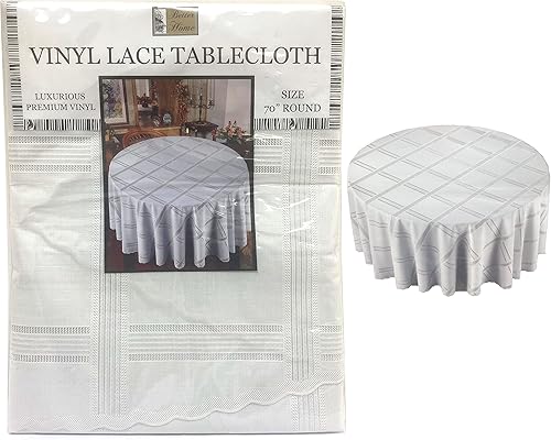 Miniatura 3 de Mantel redondo de vinilo de 70 pulgadas, 10 unidades, para el hogar, boda, restaurante, fiesta, color blanco