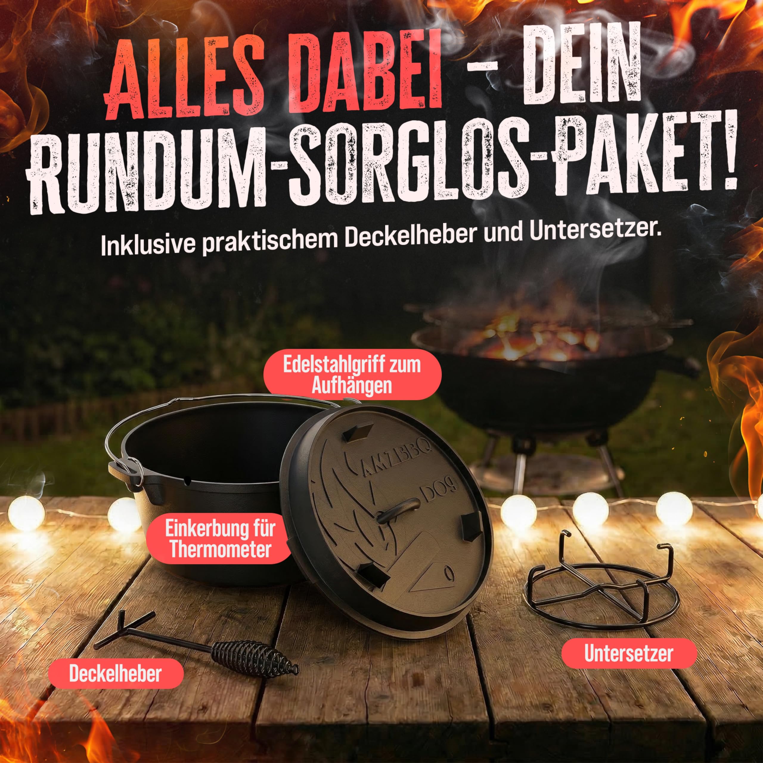 AMZBBQ Premium Dutch Oven (pentola senza piedi, 9 litri)