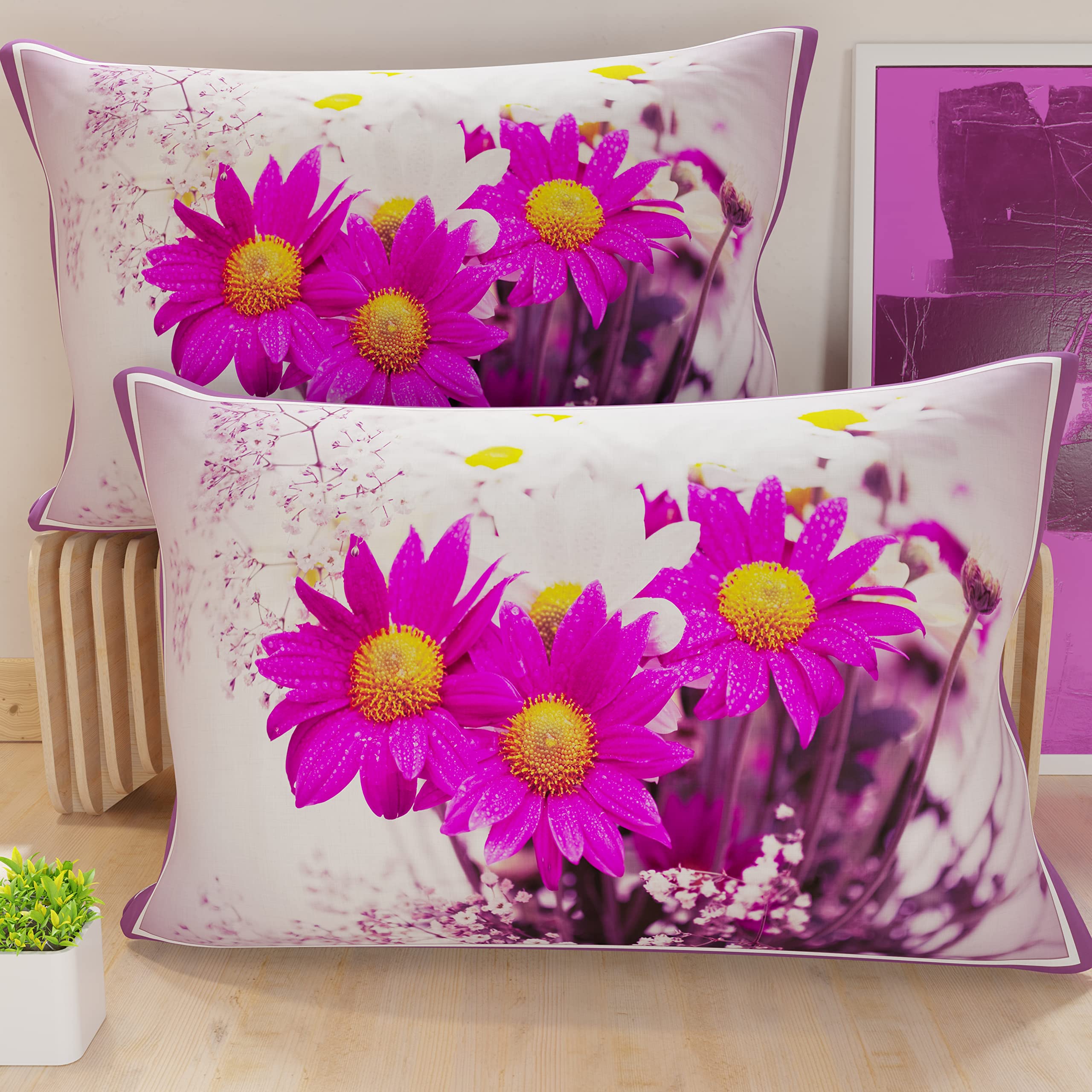 PETTI Artigiani Italiani - Bed Pillowcases, Pair of Pillowcases 50 x 80 cm, Pillow Case, Hypoallergenic Microfibre Pillowcases, Made in Italy, Purple Floral Pillowcases 2
