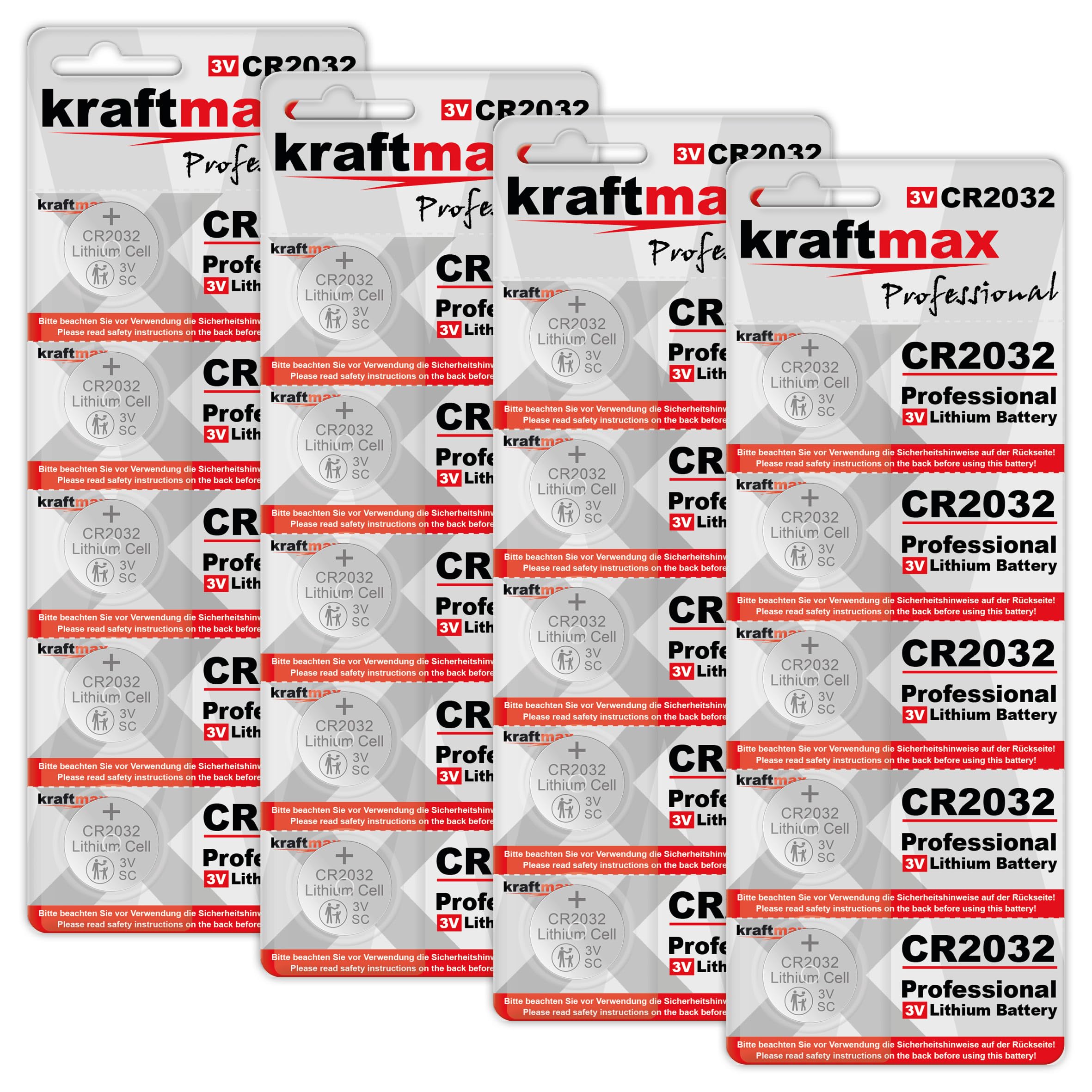 Kraftmax CR2032 Lot de 20 Piles au Lithium Haute Performance pour Une Utilisation Professionnelle
