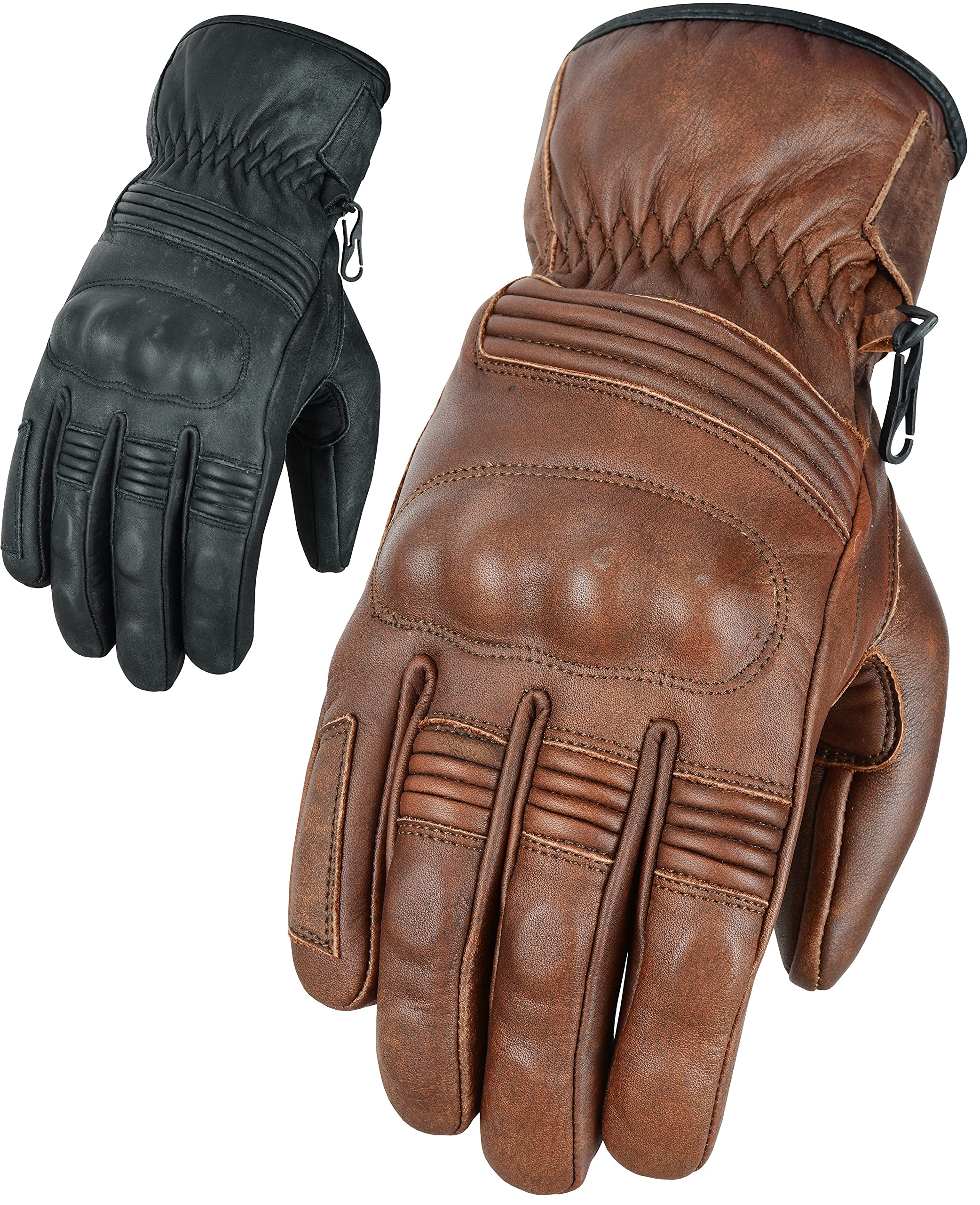 Texpeed Guanti Moto Uomo - Guanti Classici, Vintage, Rinforzato, Estiva invernali in Pelle con Protezioni Nocche e Dita, Palmo Rinforzato Armatura - Nero o Marrone