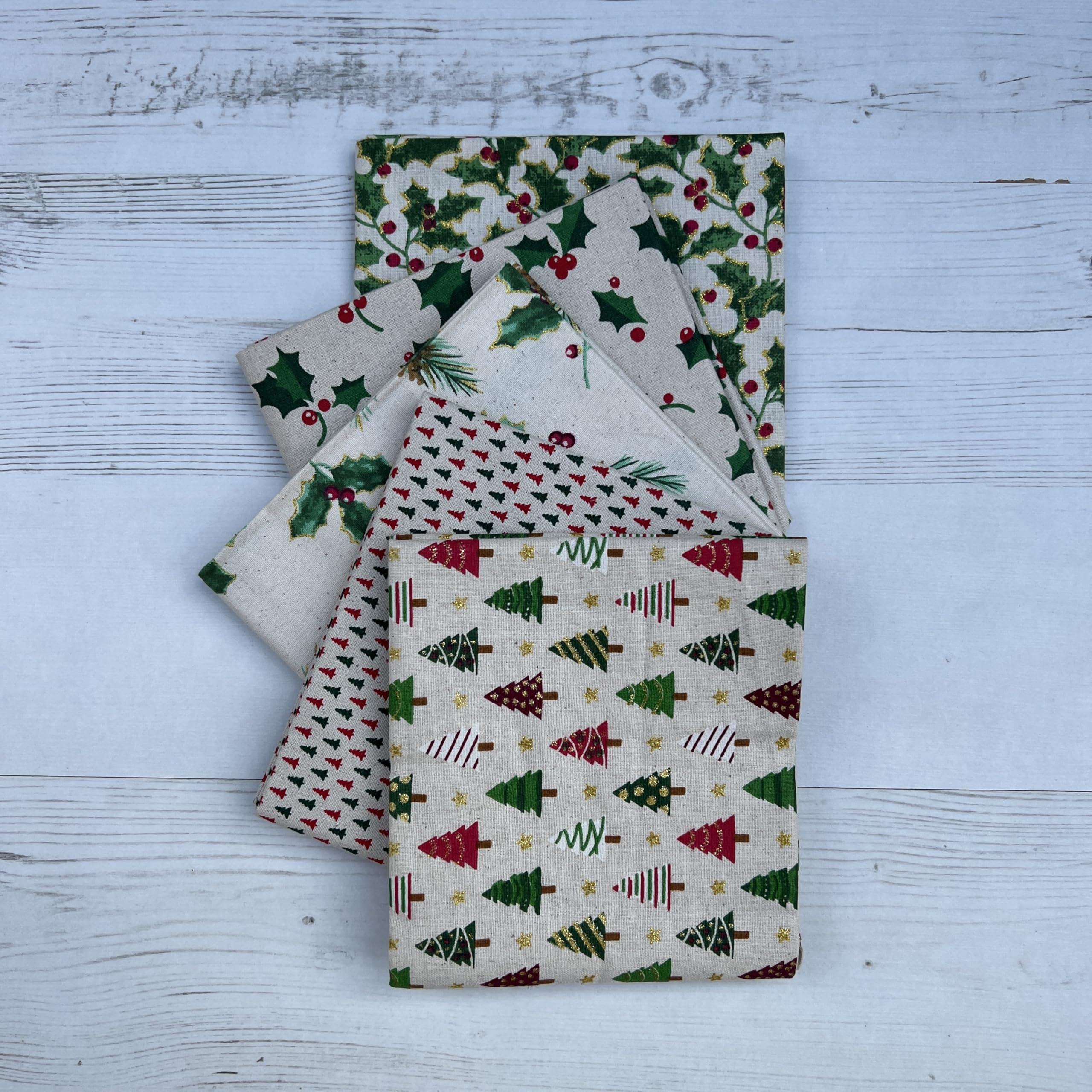 Discover Lifestyle & Fashion Fabrics Holly & Trees 100% Cotton Christmas Xmas 5 Pack Fat Quarter Fabric Bundle For Patchwork Quilting Sewing Crafts | 19" X 20" (50Cm X 52Cm) (Holly & Trees)