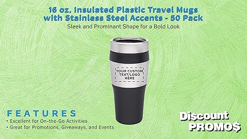 Miniatura 2 de Tazas de viaje de plástico aisladas personalizadas de 16 onzas, paquete de 50 unidades, texto personalizado, logotipo, acero inoxidable